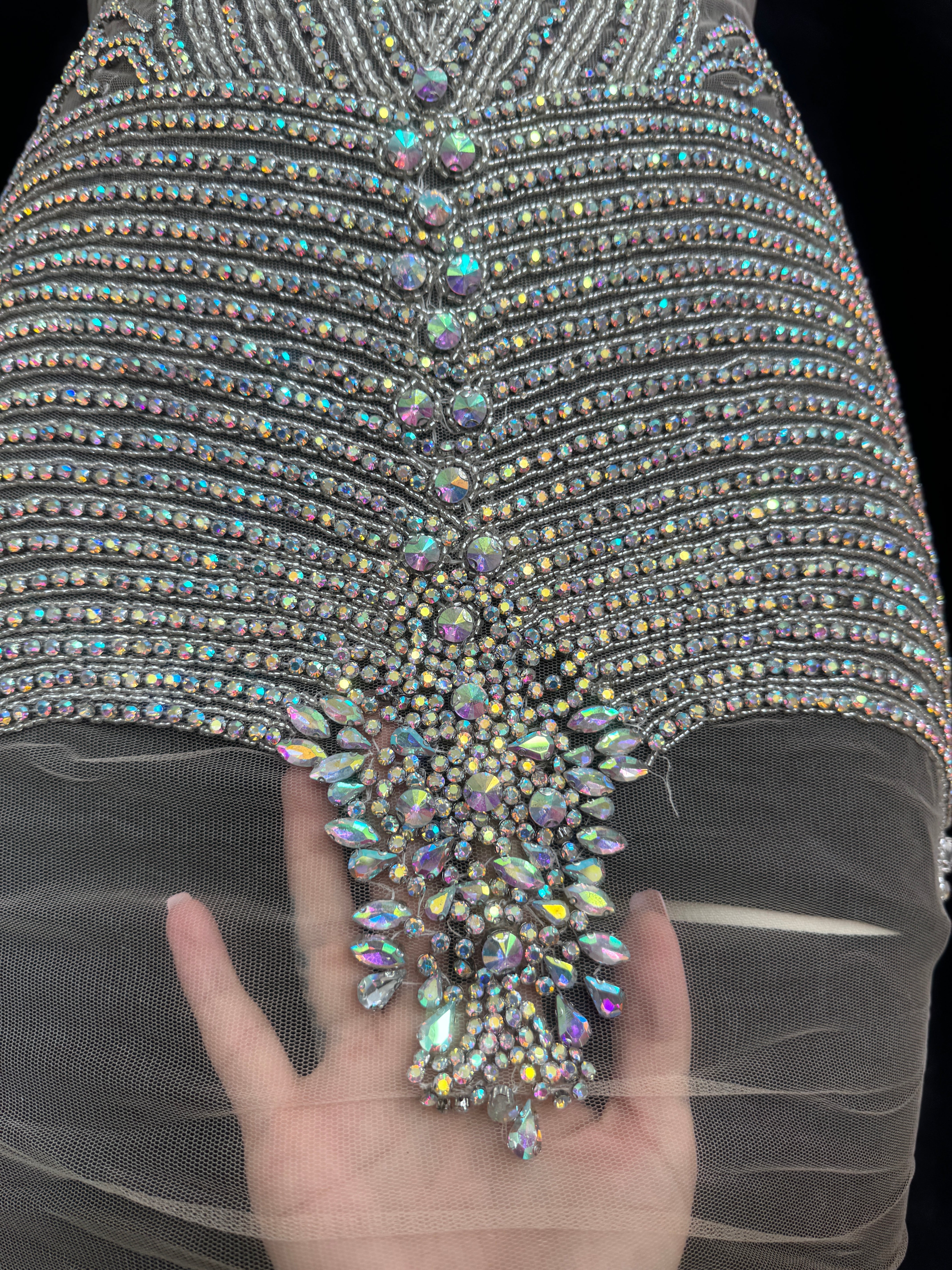 Lucy Silver Rhinestone Bodice Appliqué, Silver Rhinestones Applique, Embellished clothing, Rhinestone applications, Rhinestone embroidery, Rhinestone patch, Dress patch, Rhinestones for dress