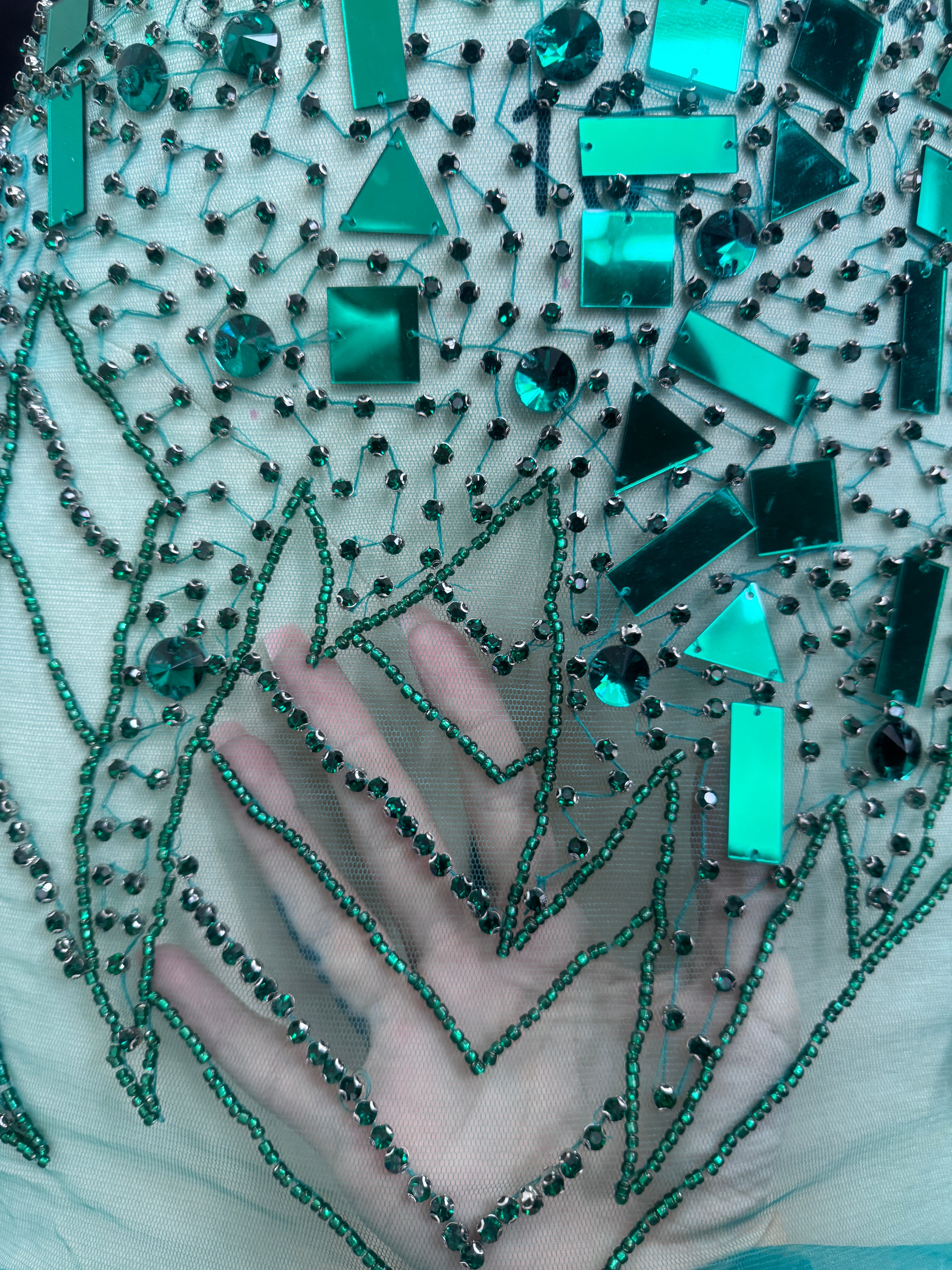 Maddy Emerald Green Rhinestone Bodice Appliqué, Shop Fabrics Online, Sewing, Fabric Store, Sewing Store, Cheap Fabric Store, Kiki Textiles, Textile by the Yard