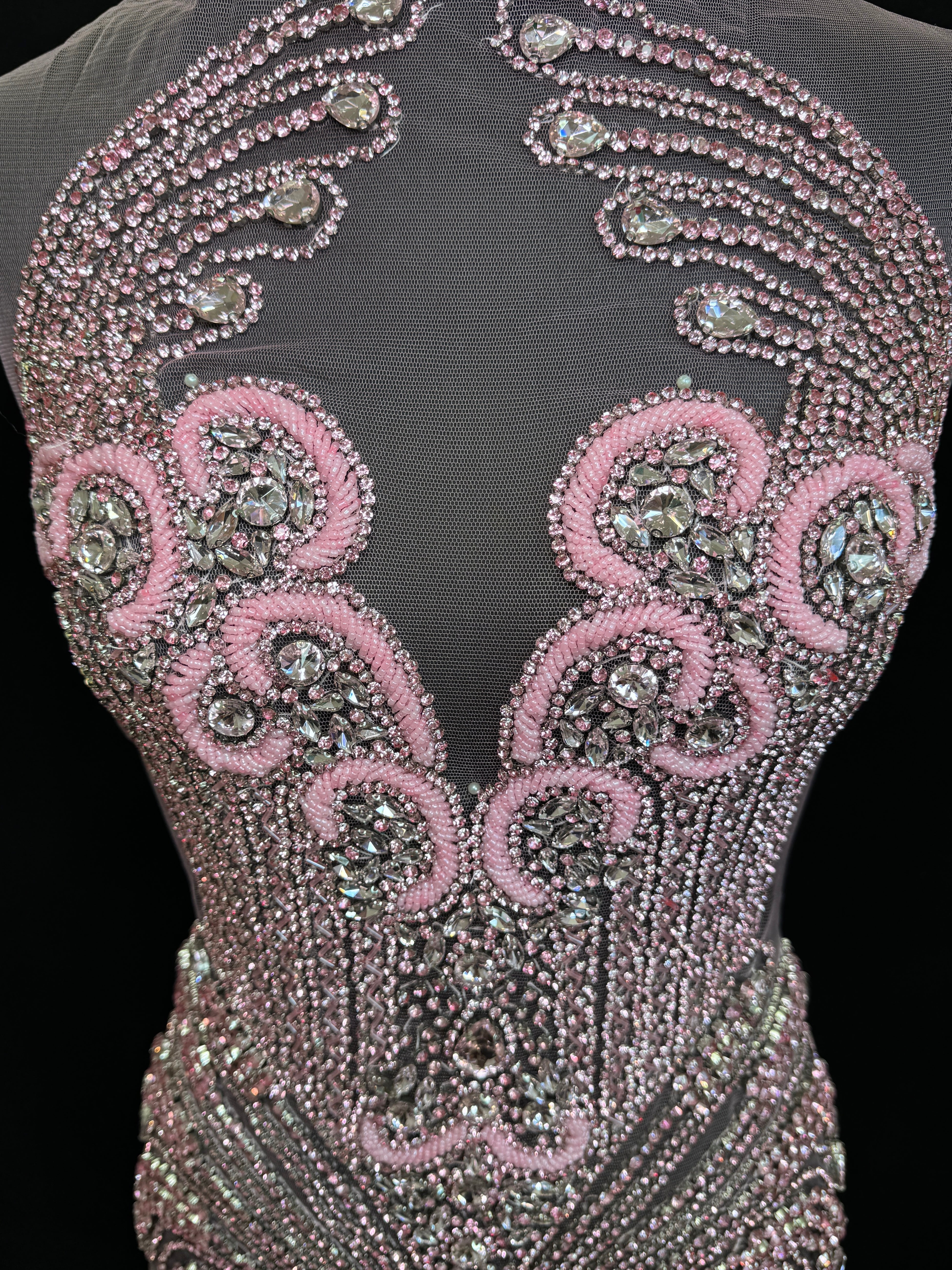 Tina Baby Pink Rhinestone Bodice Applique, pink rhinestone, dark pink rhinestone, light pink rhinestone,