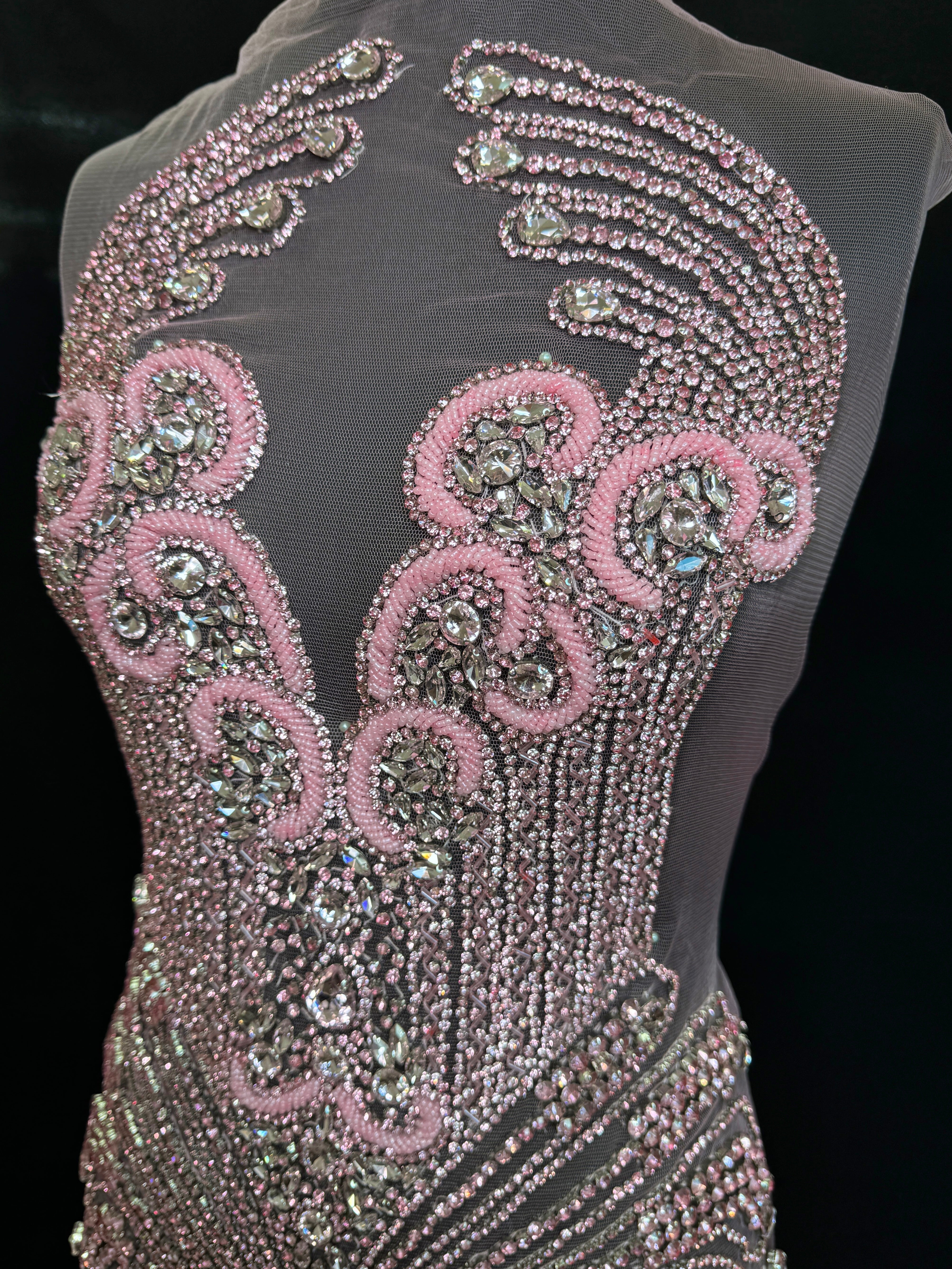 Tina Baby Pink Rhinestone Bodice Applique, pink rhinestone, dark pink rhinestone, light pink rhinestone,