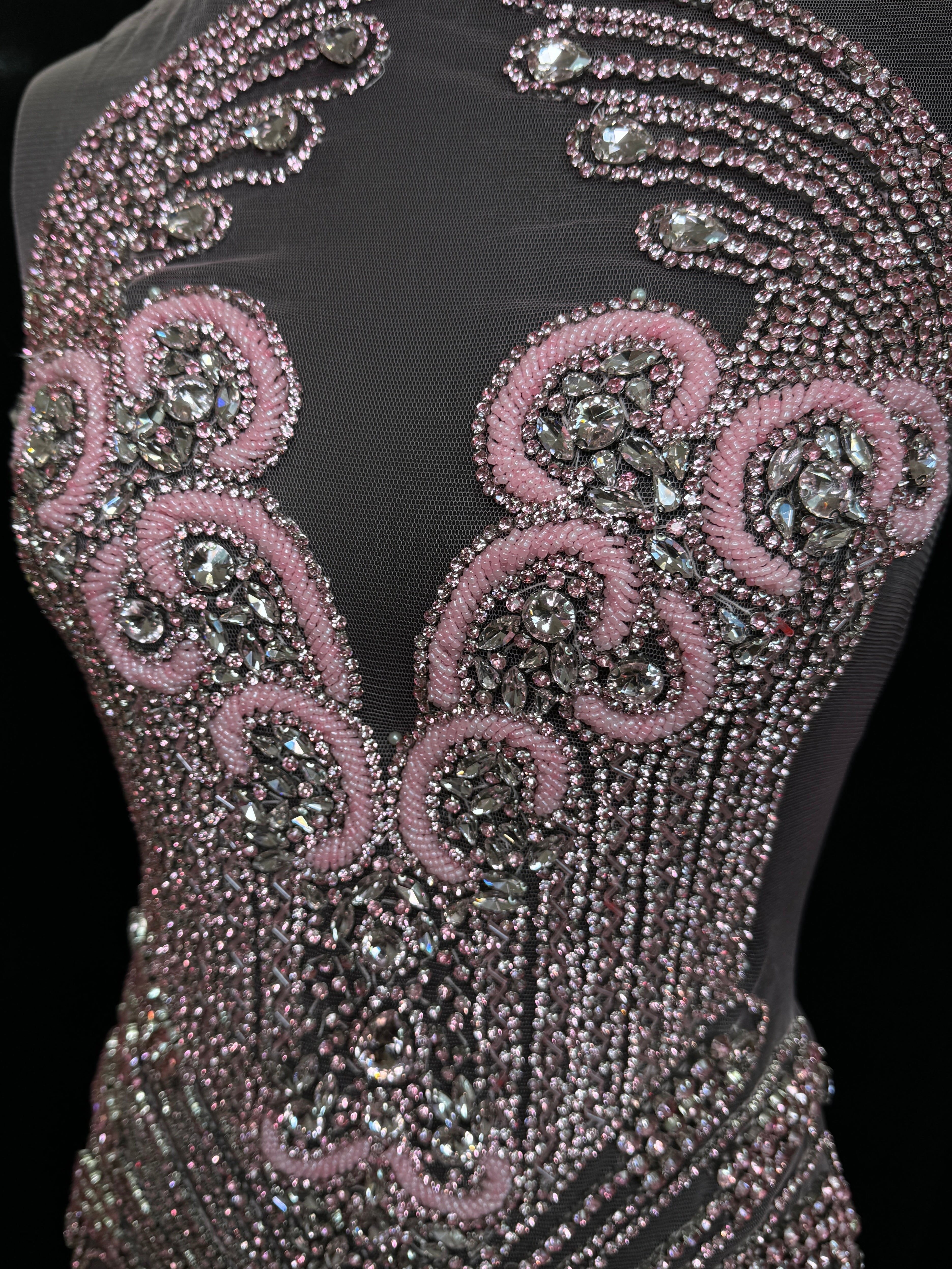 Tina Baby Pink Rhinestone Bodice Applique, pink rhinestone, dark pink rhinestone, light pink rhinestone,