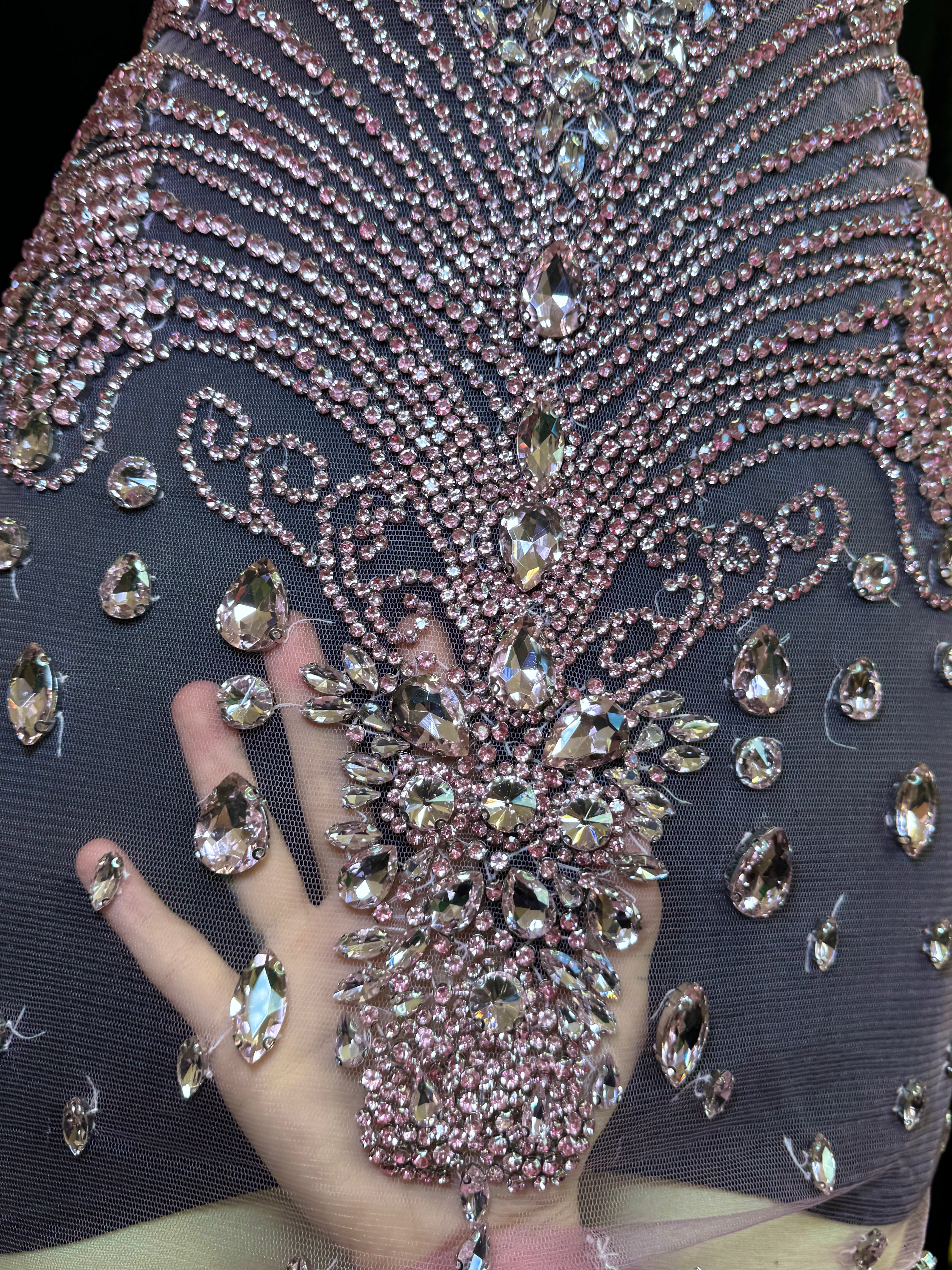 Tina Baby Pink Rhinestone Bodice Applique, pink rhinestone, dark pink rhinestone, light pink rhinestone,