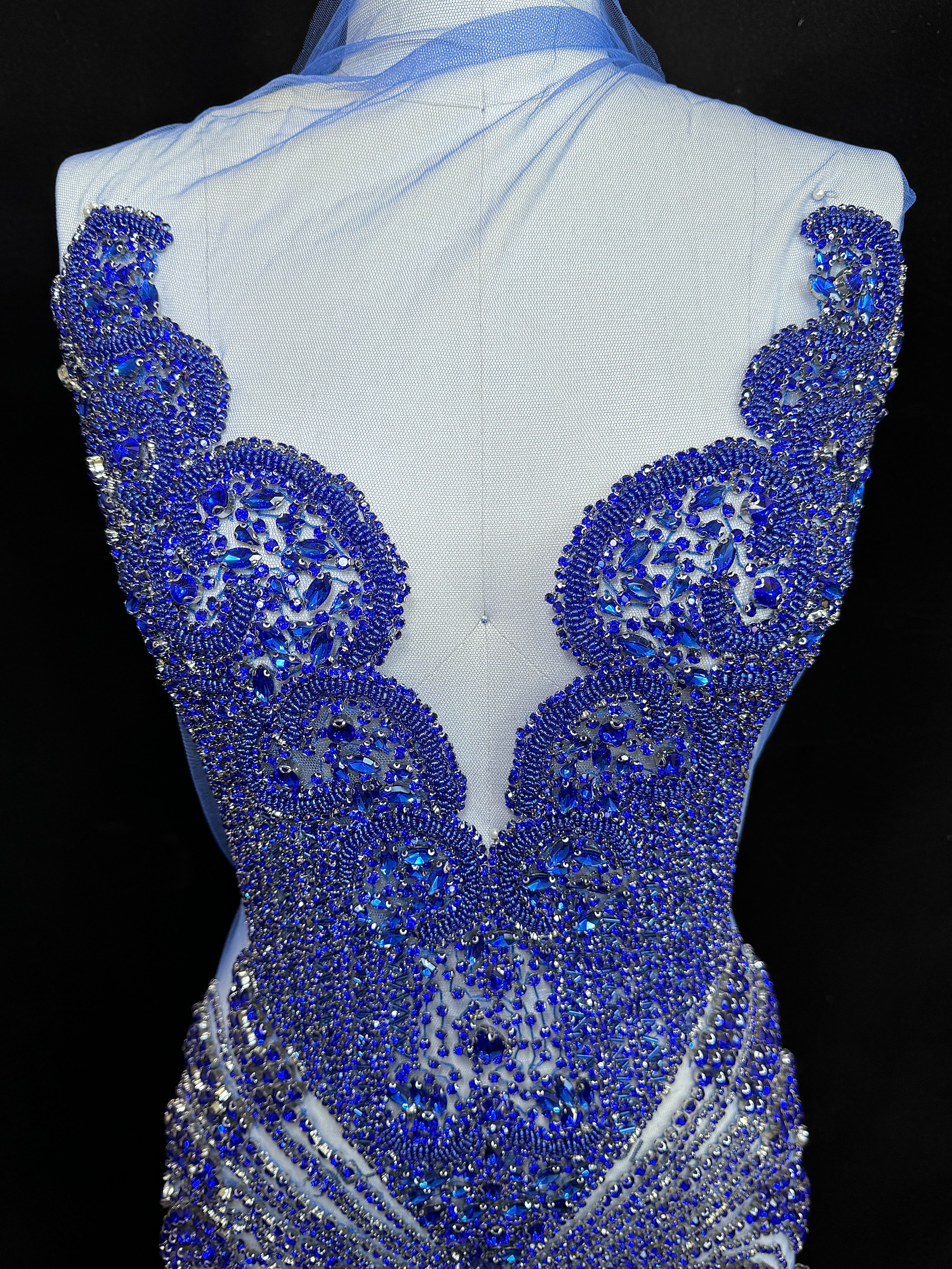 Stephen Royal Blue Rhinestone Bodice Applique, blue rhinestone, dark blue rhinestone, light blue rhinestone,