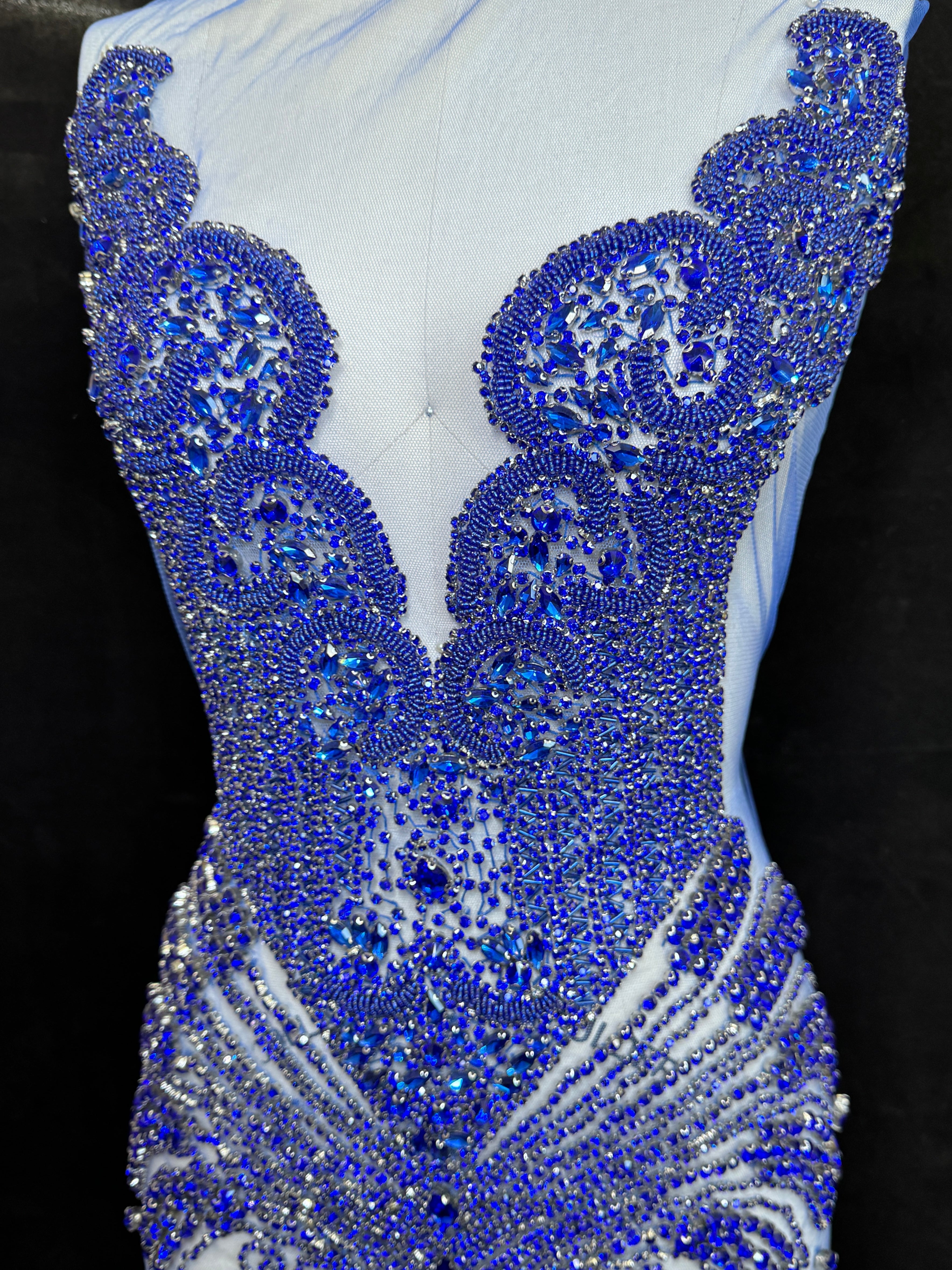 Stephen Royal Blue Rhinestone Bodice Applique, blue rhinestone, dark blue rhinestone, light blue rhinestone,