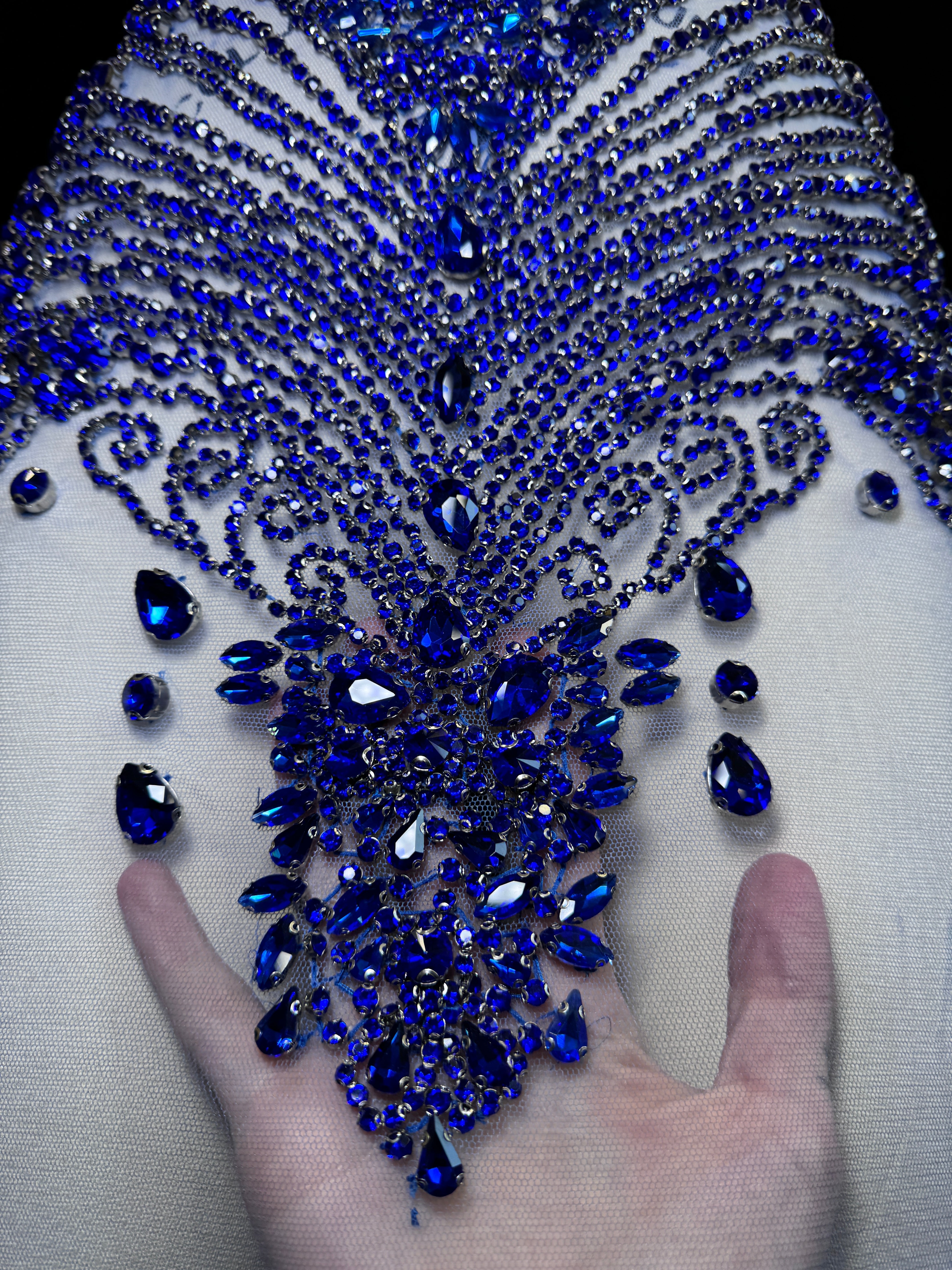 Stephen Royal Blue Rhinestone Bodice Applique, blue rhinestone, dark blue rhinestone, light blue rhinestone,