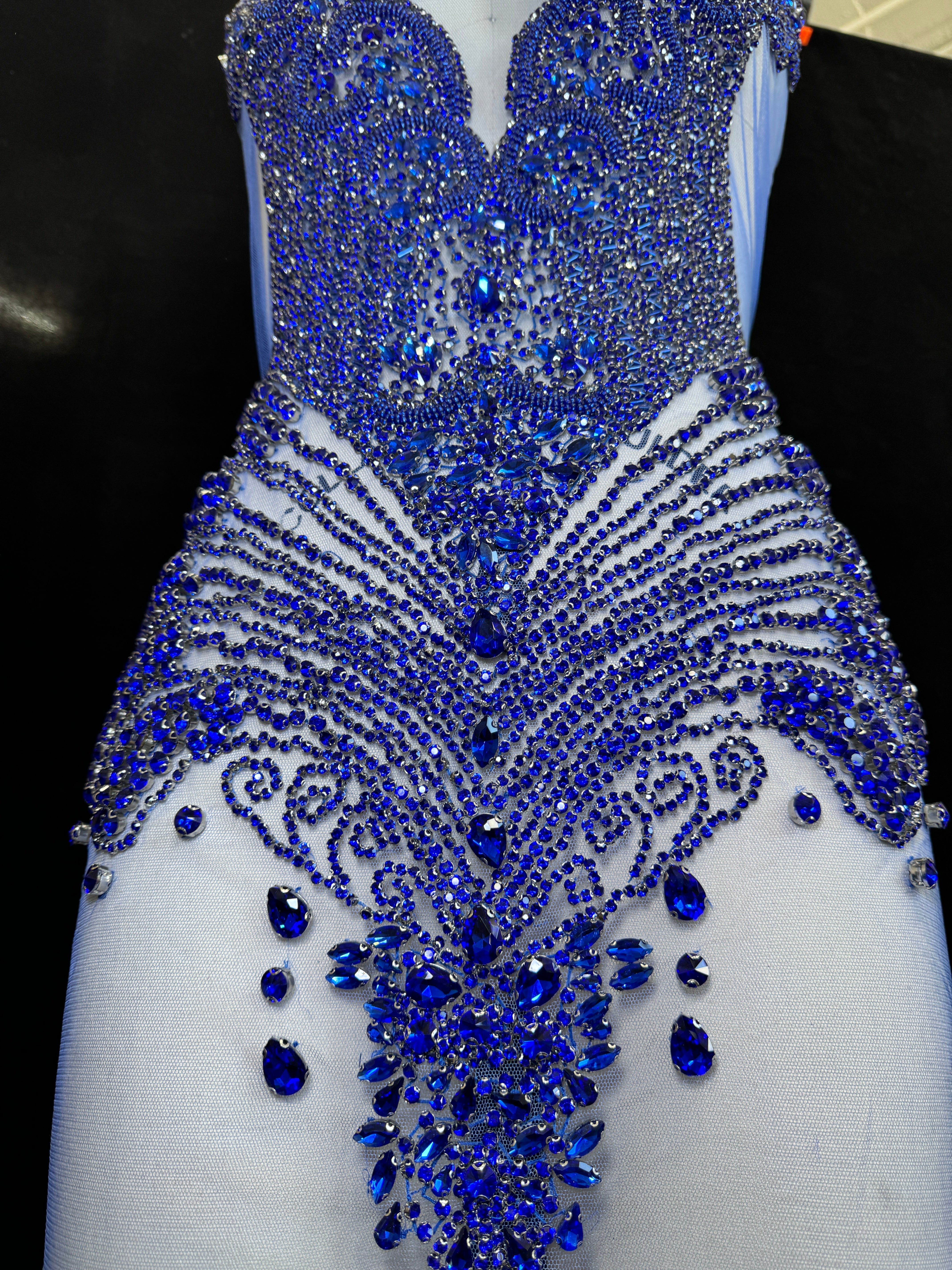 Stephen Royal Blue Rhinestone Bodice Applique, blue rhinestone, dark blue rhinestone, light blue rhinestone,