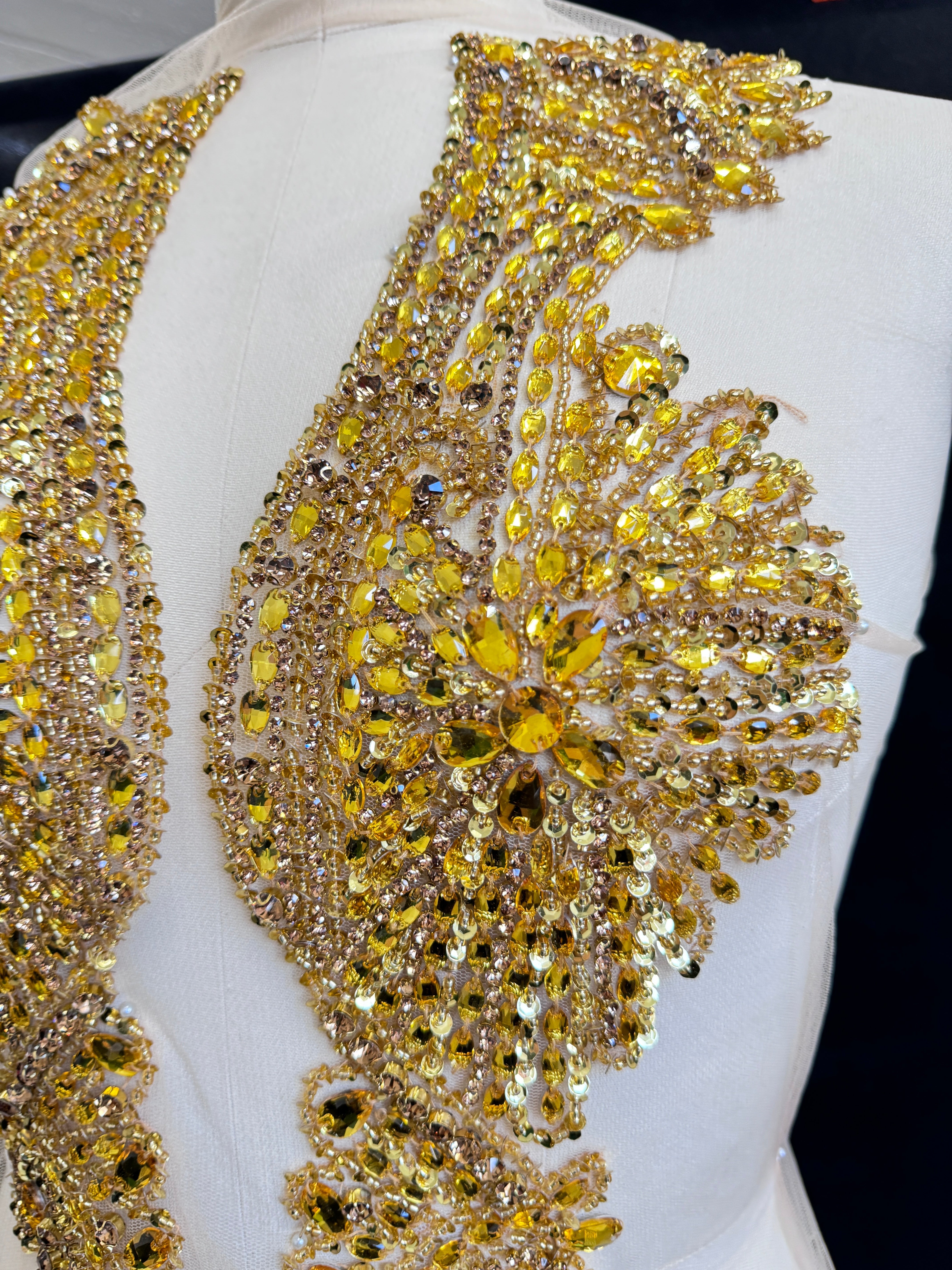 Nico Gold Rhinestone Bodice Applique, silver rhinestone, dark gold rhinestone, light gold rhinestone,