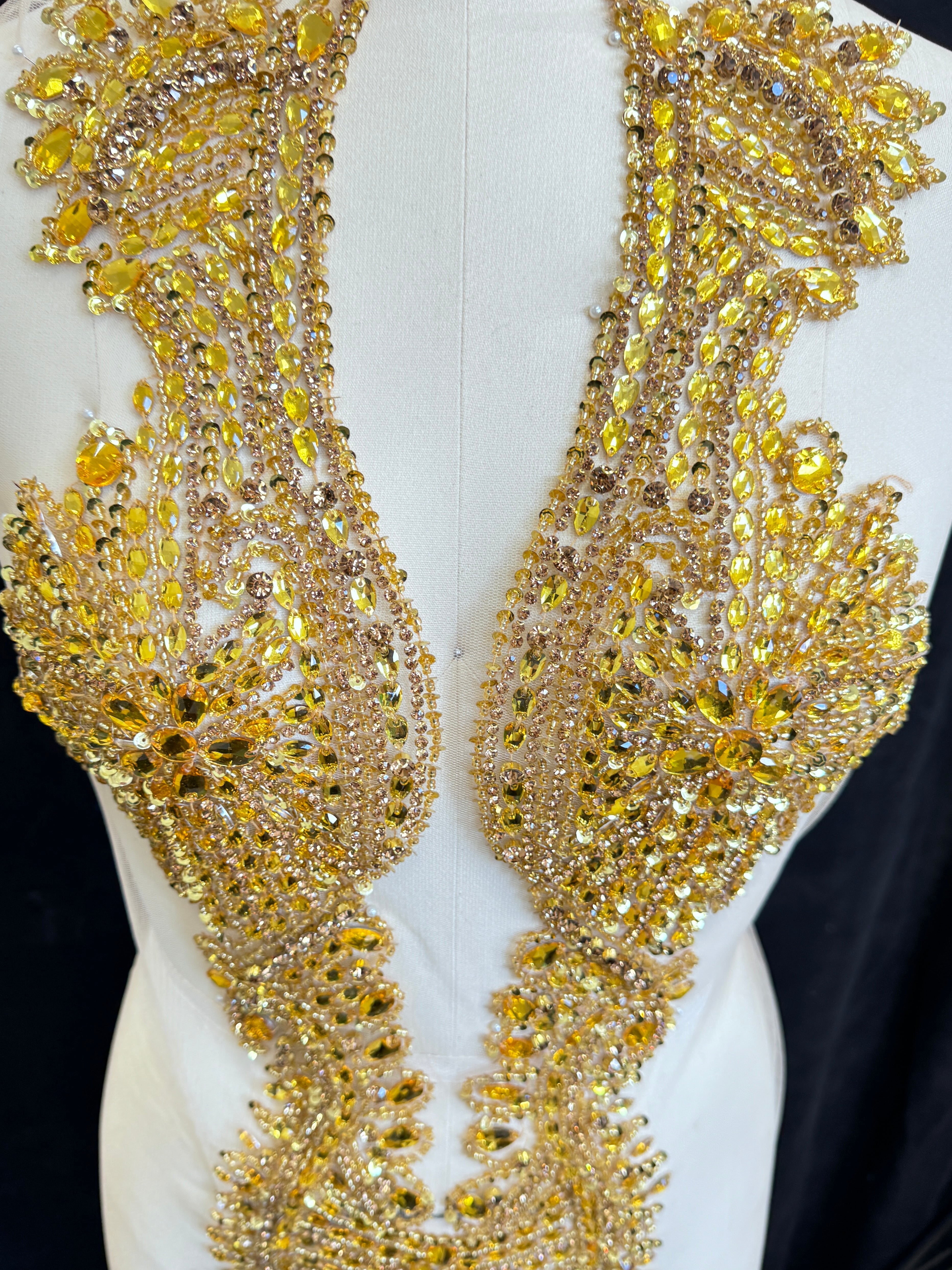 Nico Gold Rhinestone Bodice Applique, silver rhinestone, dark gold rhinestone, light gold rhinestone,