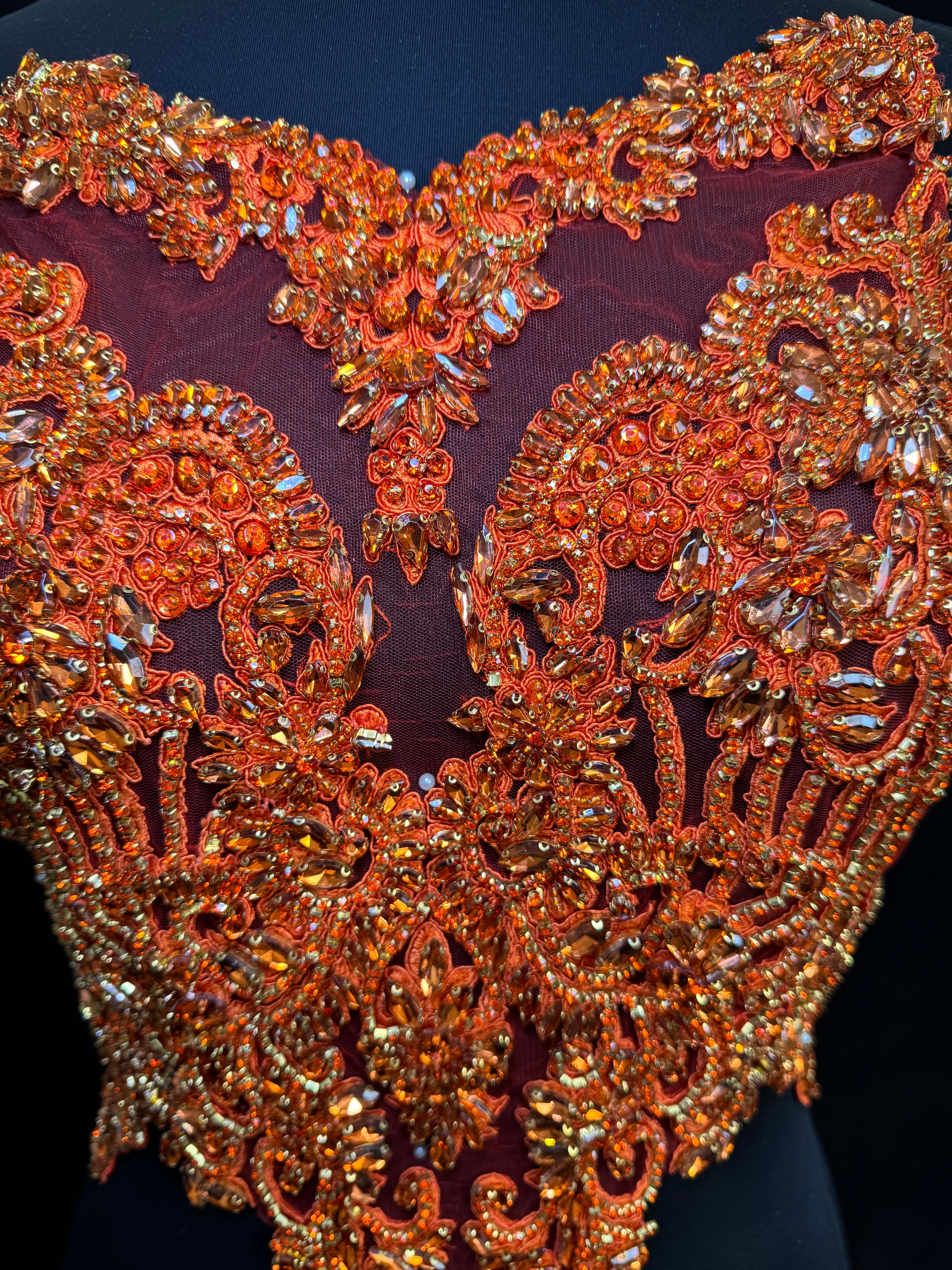 Alex Orange Rhinestone Bodice, dark orange rhinestone, rust rhinestone, light orange rhinestone,