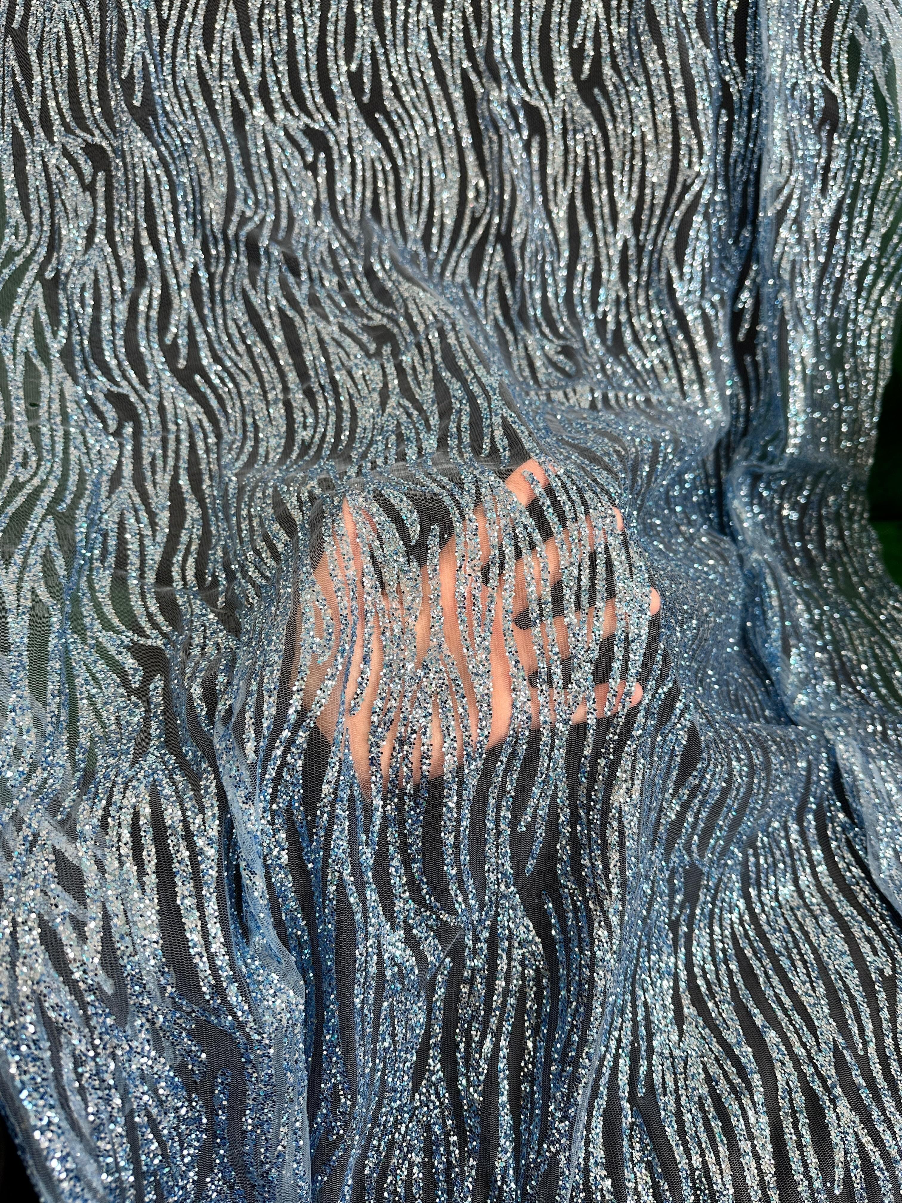 Baby Blue Glitter Wave Design Lace