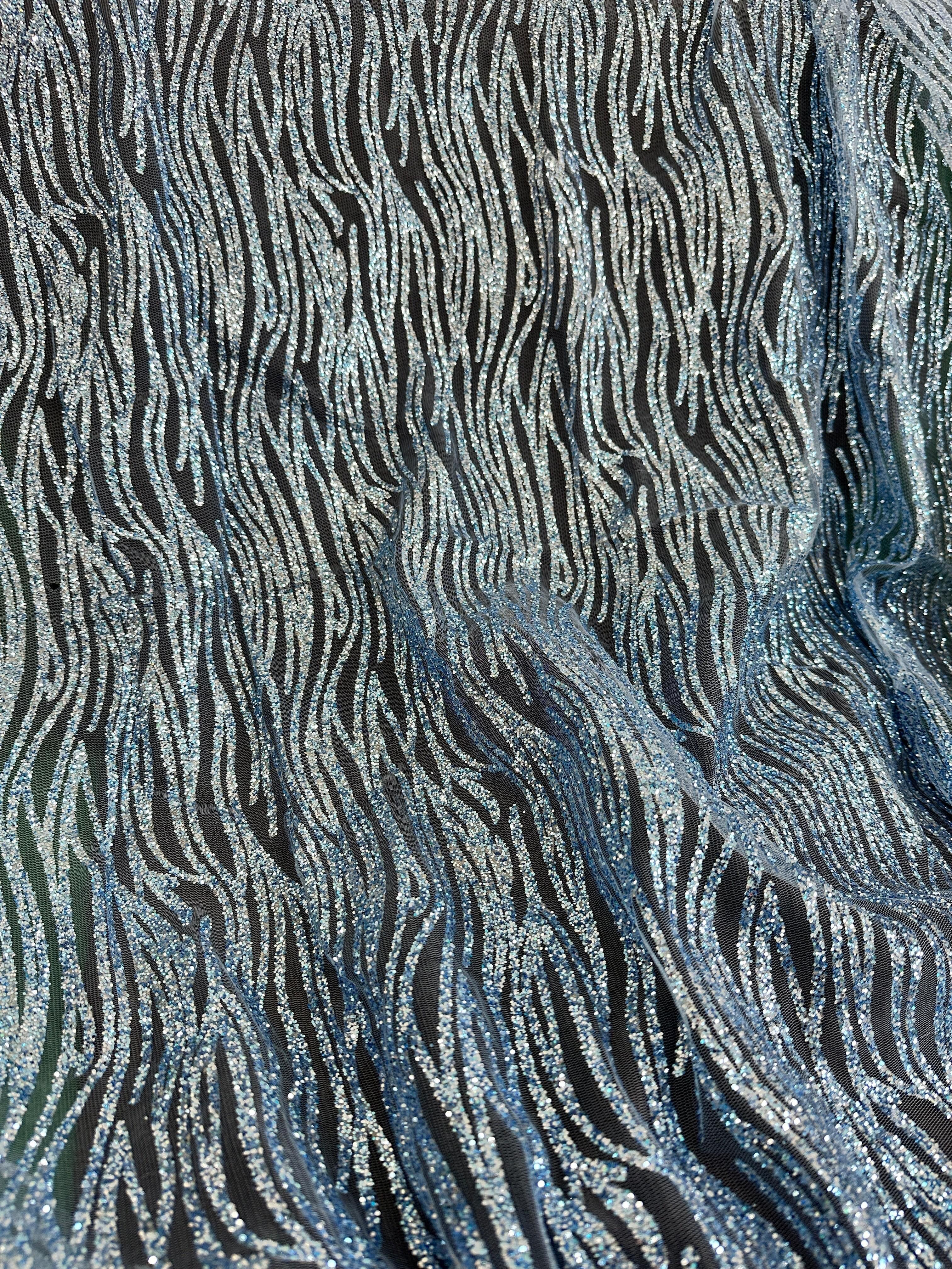 Baby Blue Glitter Wave Design Lace