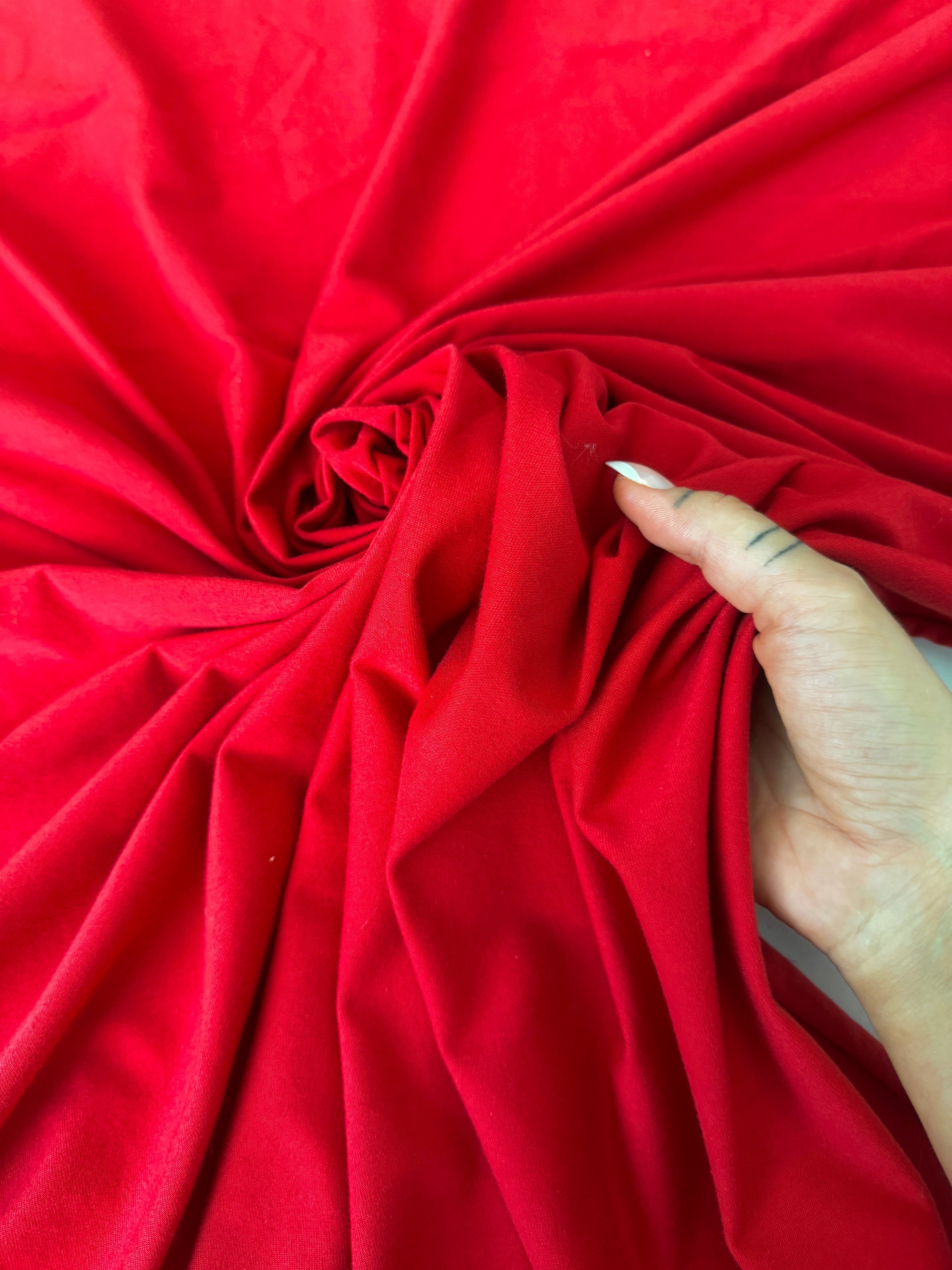 Red Cotton Jersey Knit,  Red Cotton Knit, Premium knit, knit for dresses, Stretch Fabric, Breathable fabric, 4 way stretch fabric, Eco-friendly fabric