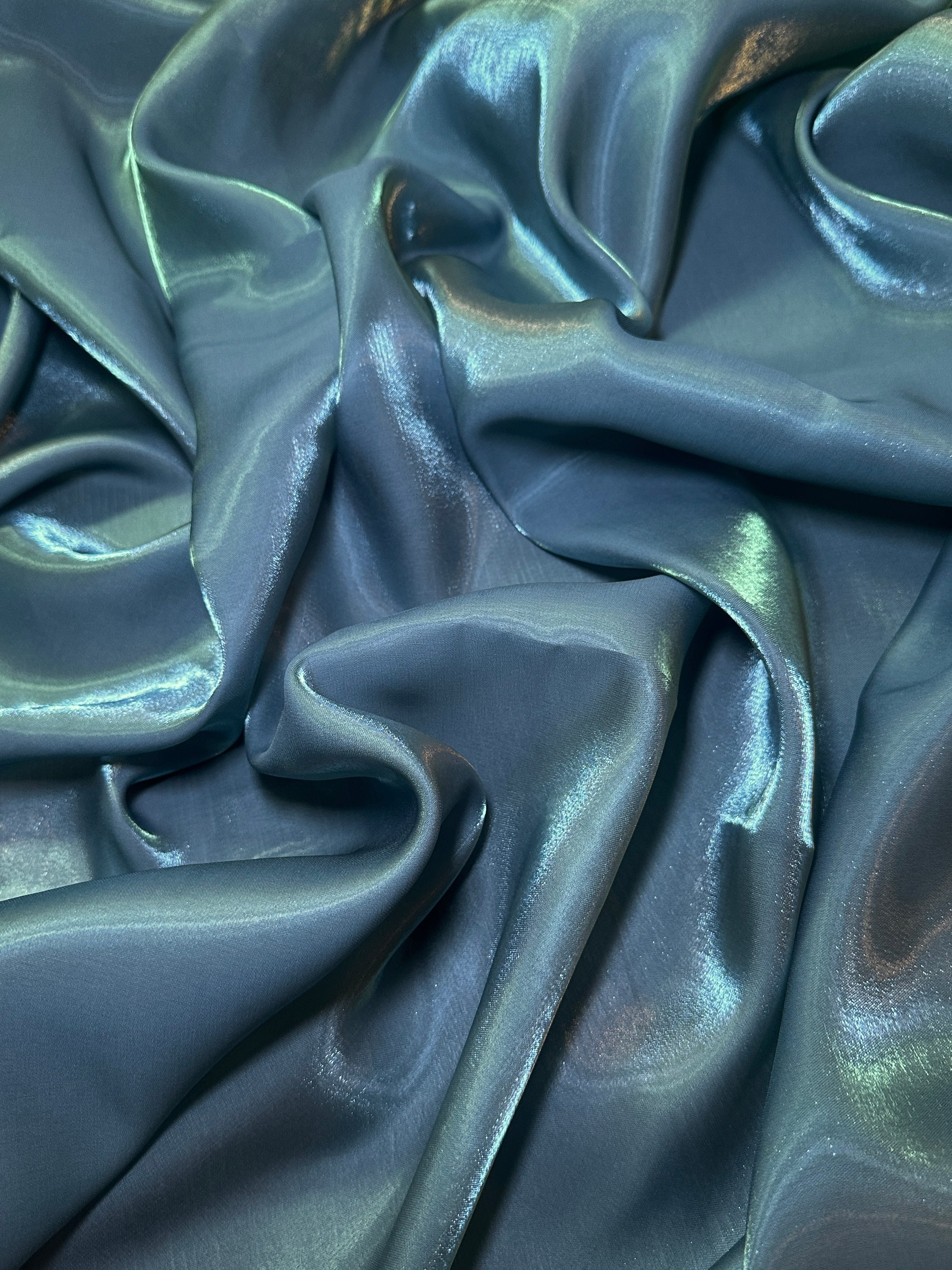 Teal Green Water Liquid Shimmery Chiffon, Fabric Store, Sewing Store, Cheap Fabric Store, Kiki Textiles, Textile by the Yard