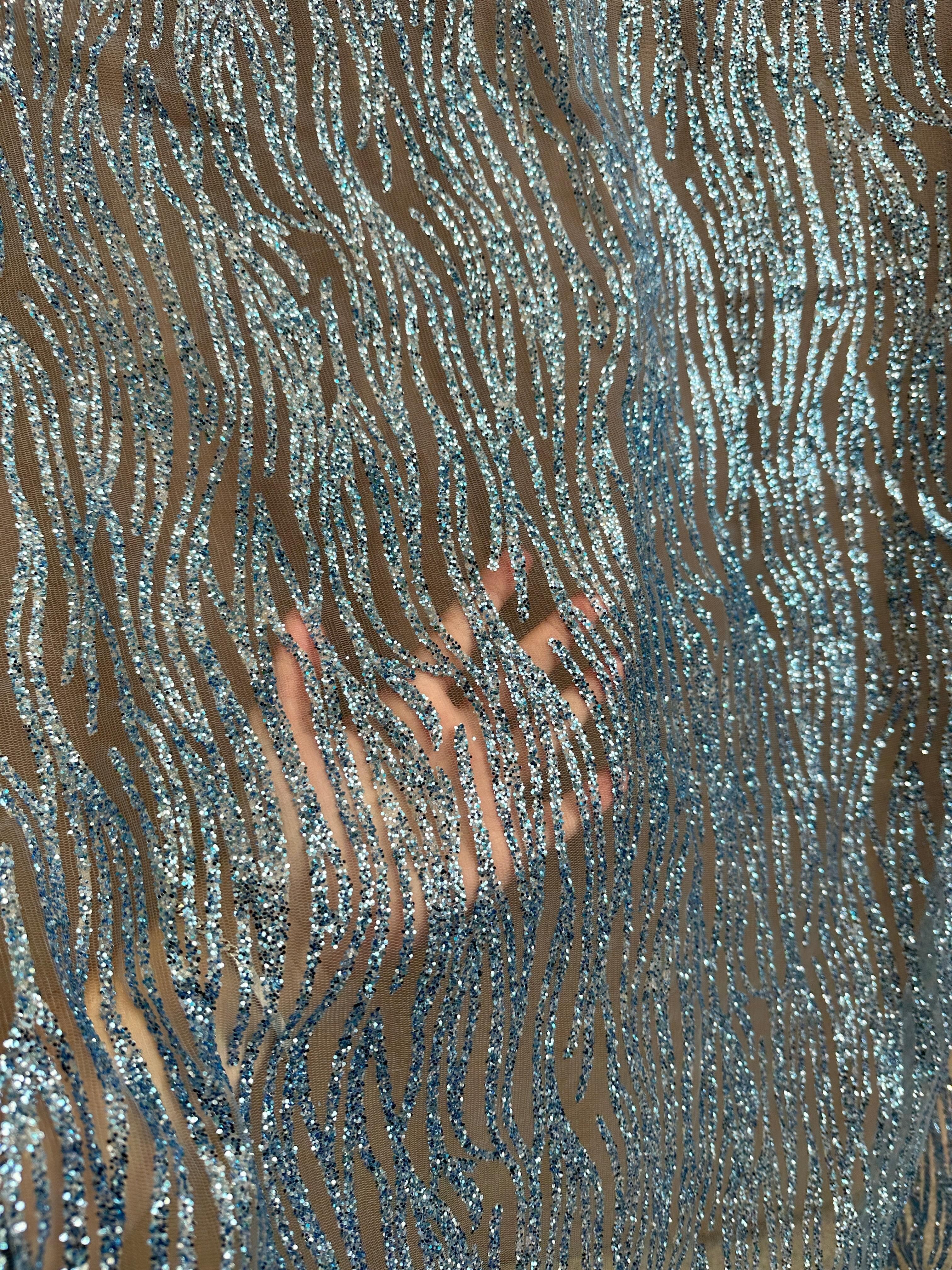 Baby Blue Glitter Wave Design Lace