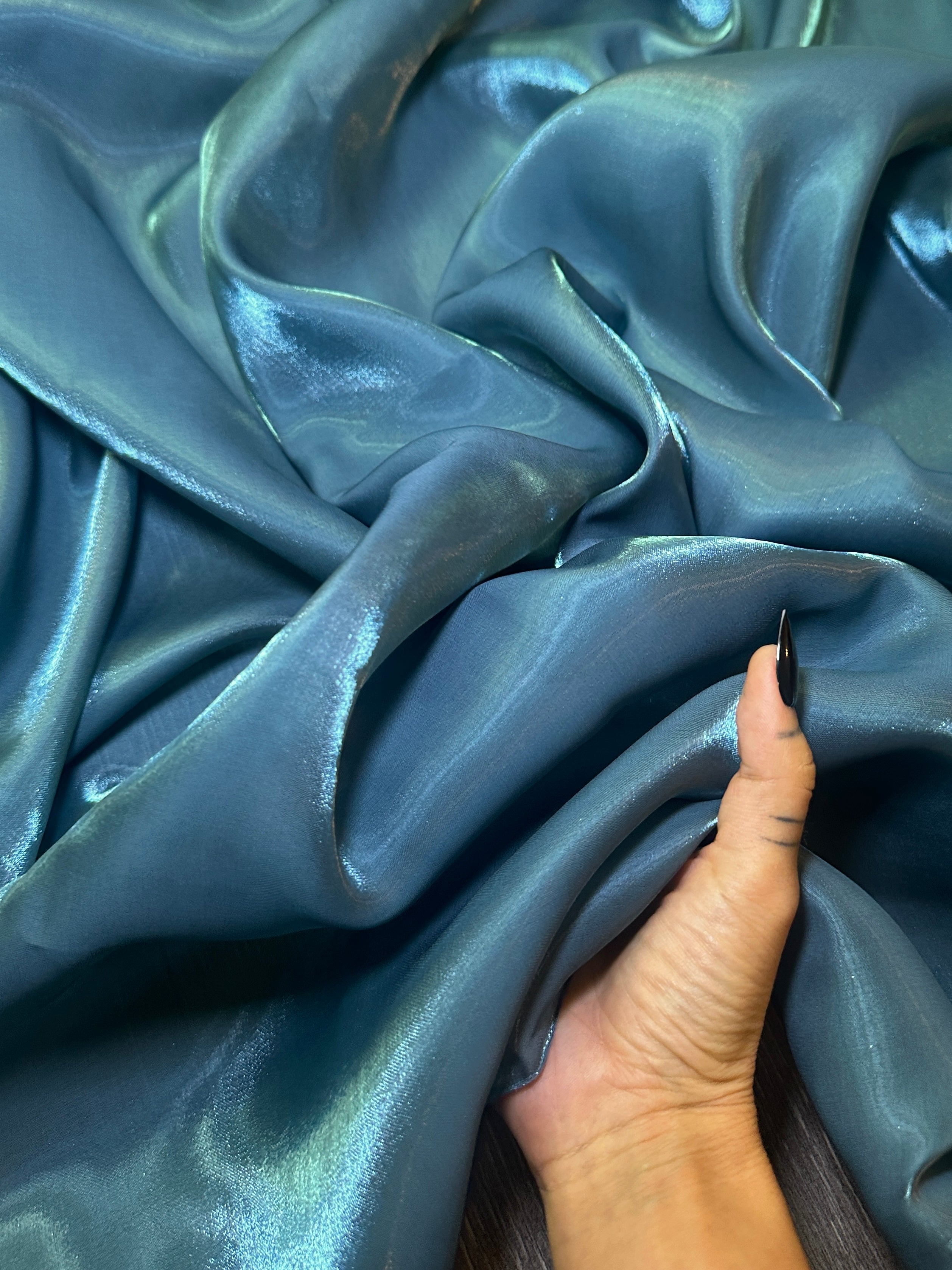 Teal Green Water Liquid Shimmery Chiffon, Premium Glittery Chiffon, Wet Chiffon, Shimmery Chiffon, Fancy fabric, Luxurious liquid fabric, Chiffon for women