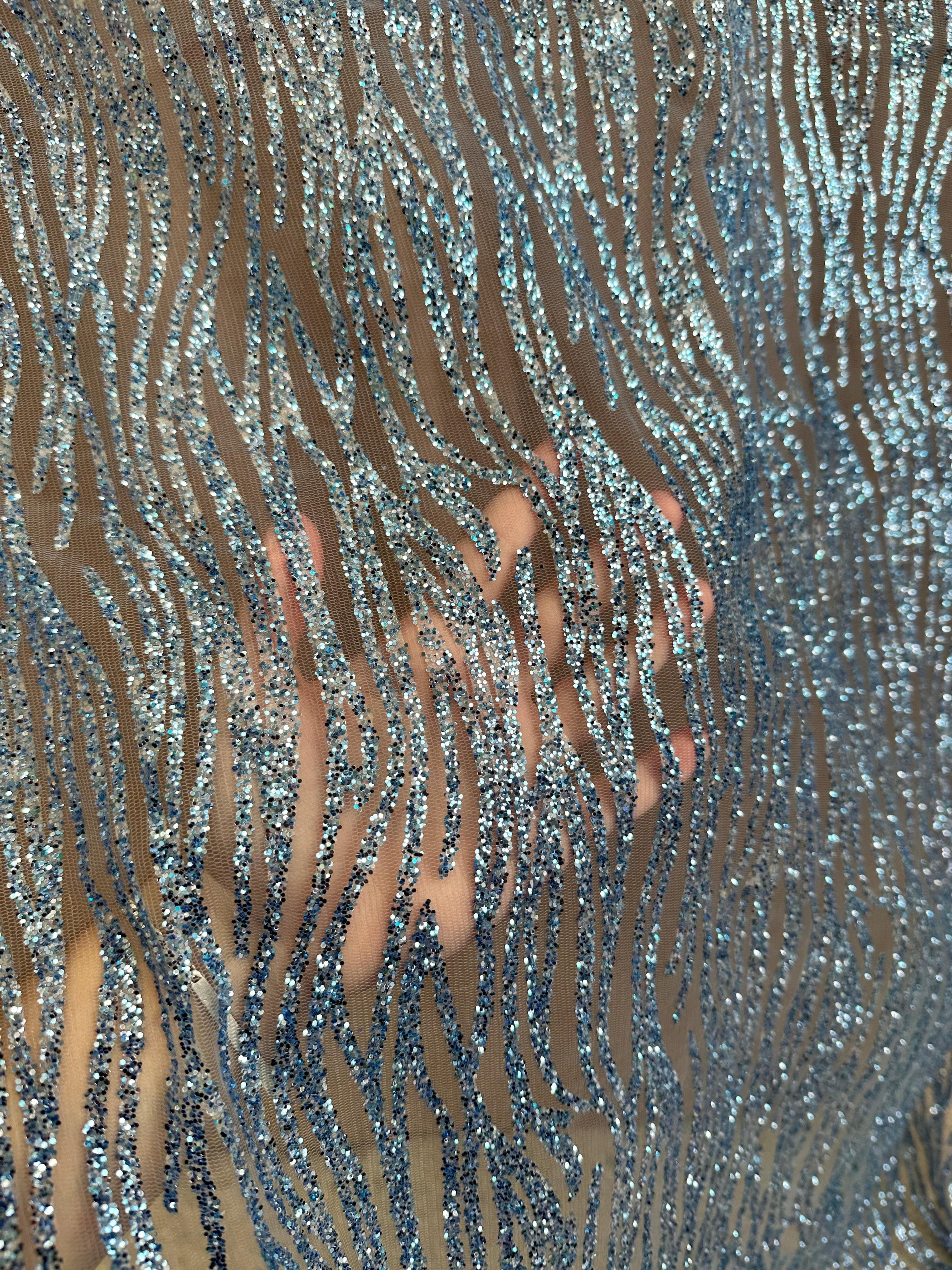 Baby Blue Glitter Wave Design Lace