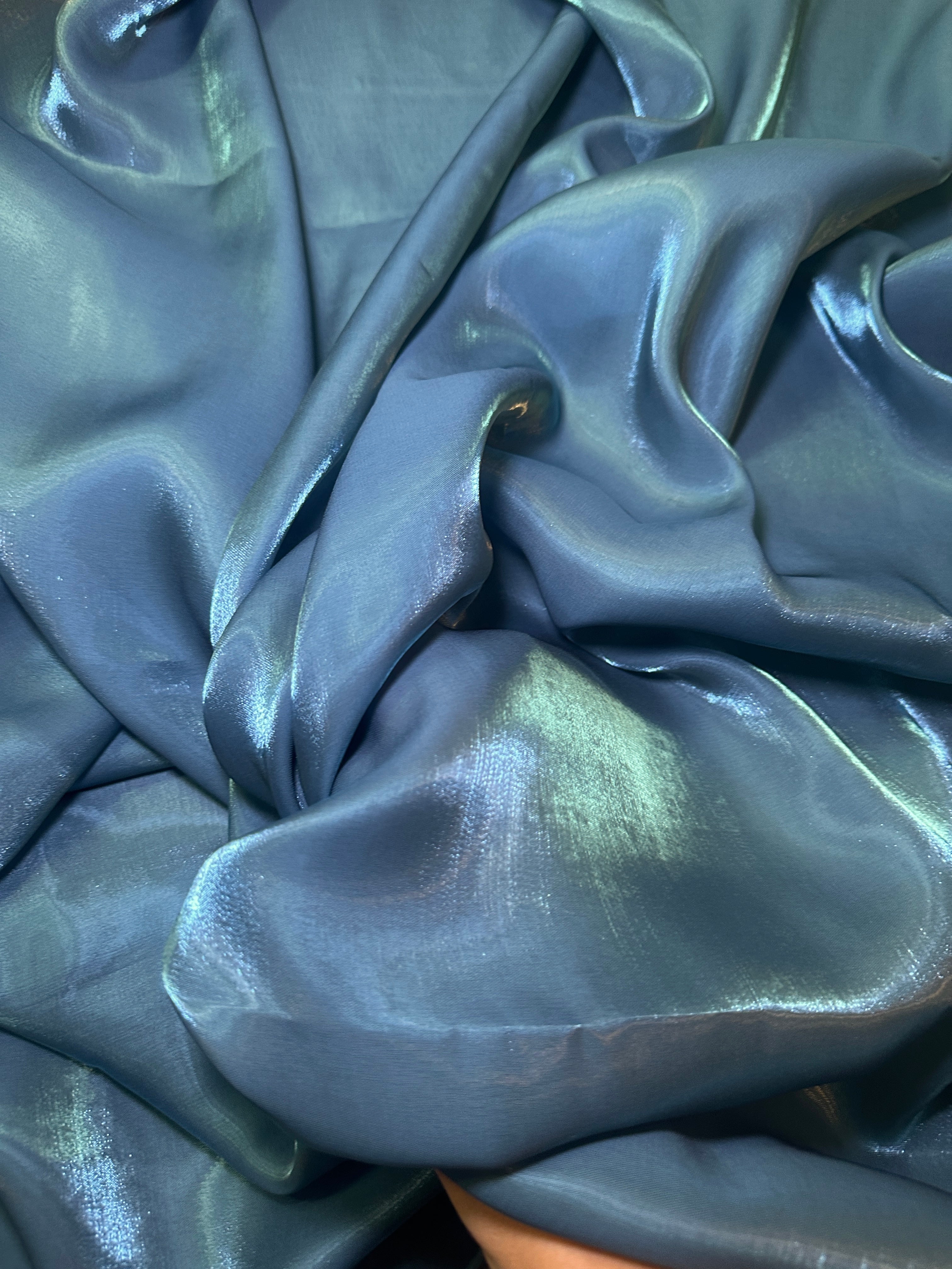 Teal Green Water Liquid Shimmery Chiffon, Premium Glittery Chiffon, Wet Chiffon, Shimmery Chiffon, Fancy fabric, Luxurious liquid fabric, Chiffon for women