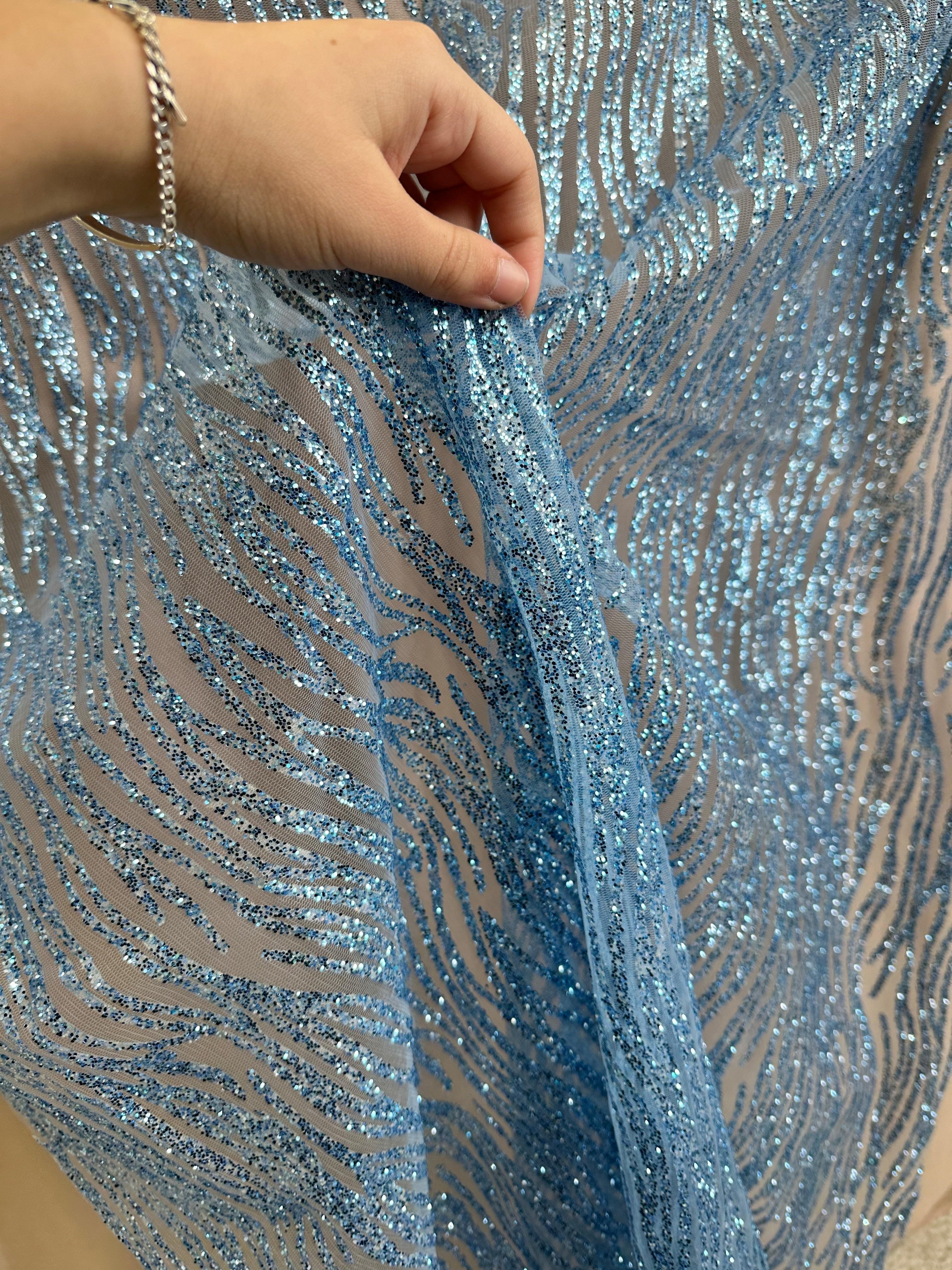 Baby Blue Glitter Wave Design Lace