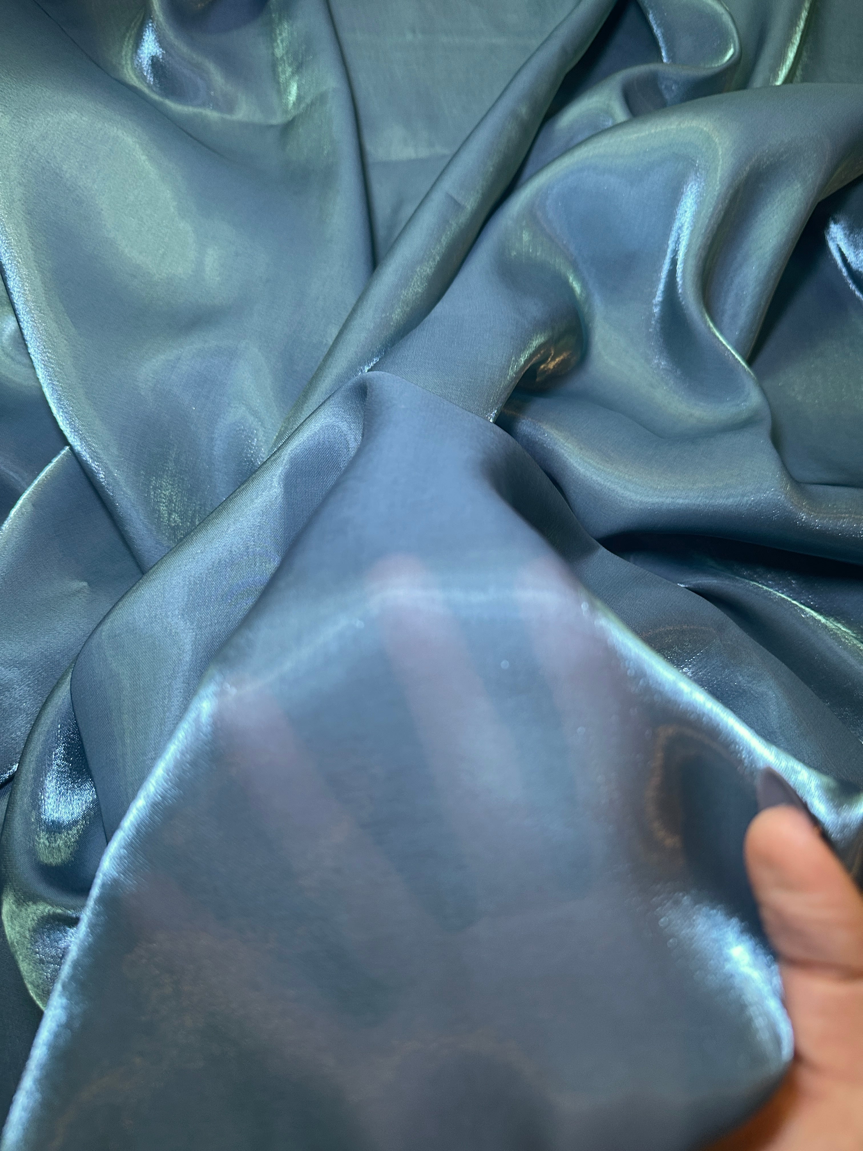 Teal Green Water Liquid Shimmery Chiffon, Premium Glittery Chiffon, Wet Chiffon, Shimmery Chiffon, Fancy fabric, Luxurious liquid fabric, Chiffon for women