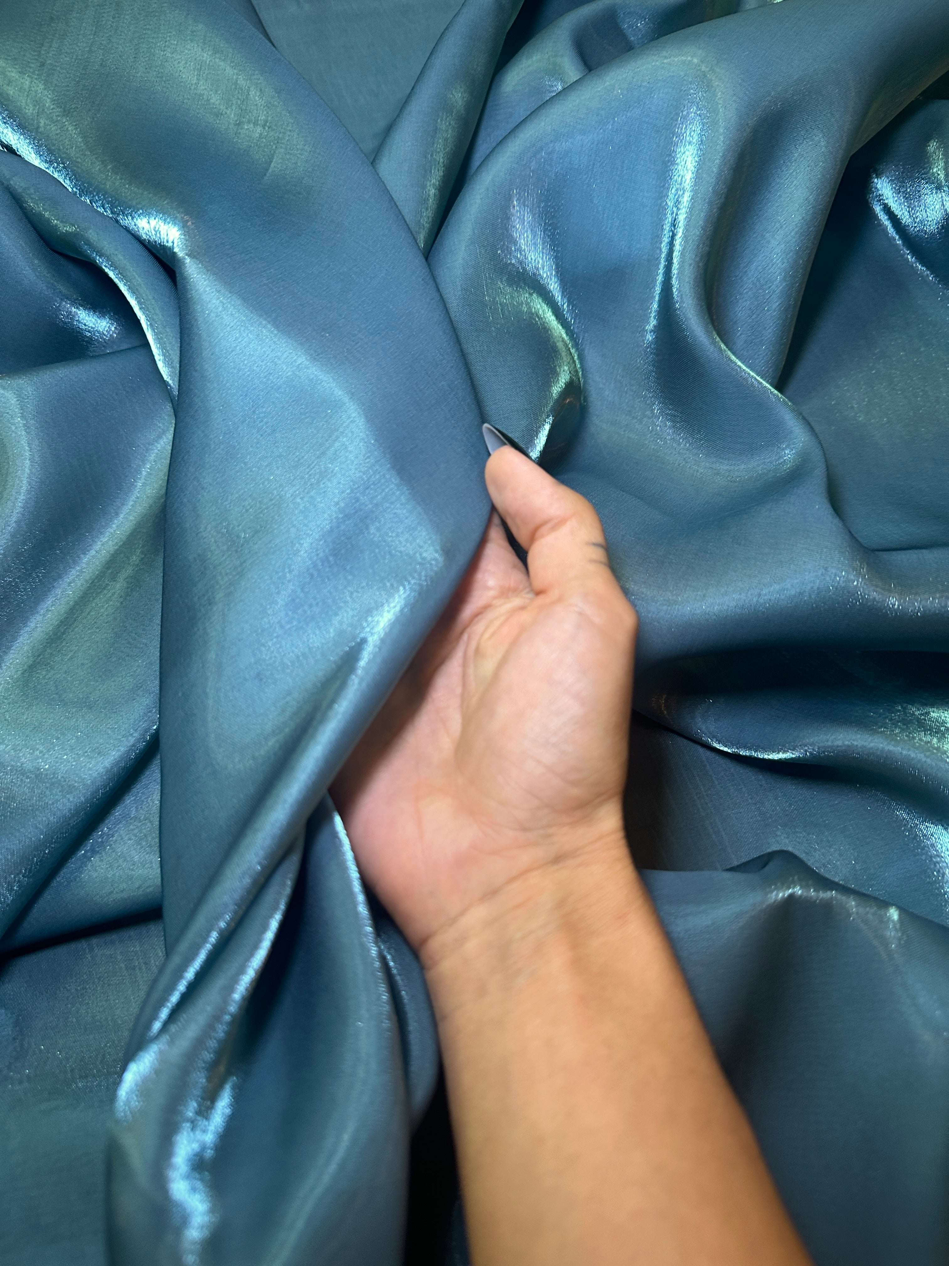 Teal Green Water Liquid Shimmery Chiffon, Premium Glittery Chiffon, Wet Chiffon, Shimmery Chiffon, Fancy fabric, Luxurious liquid fabric, Chiffon for women