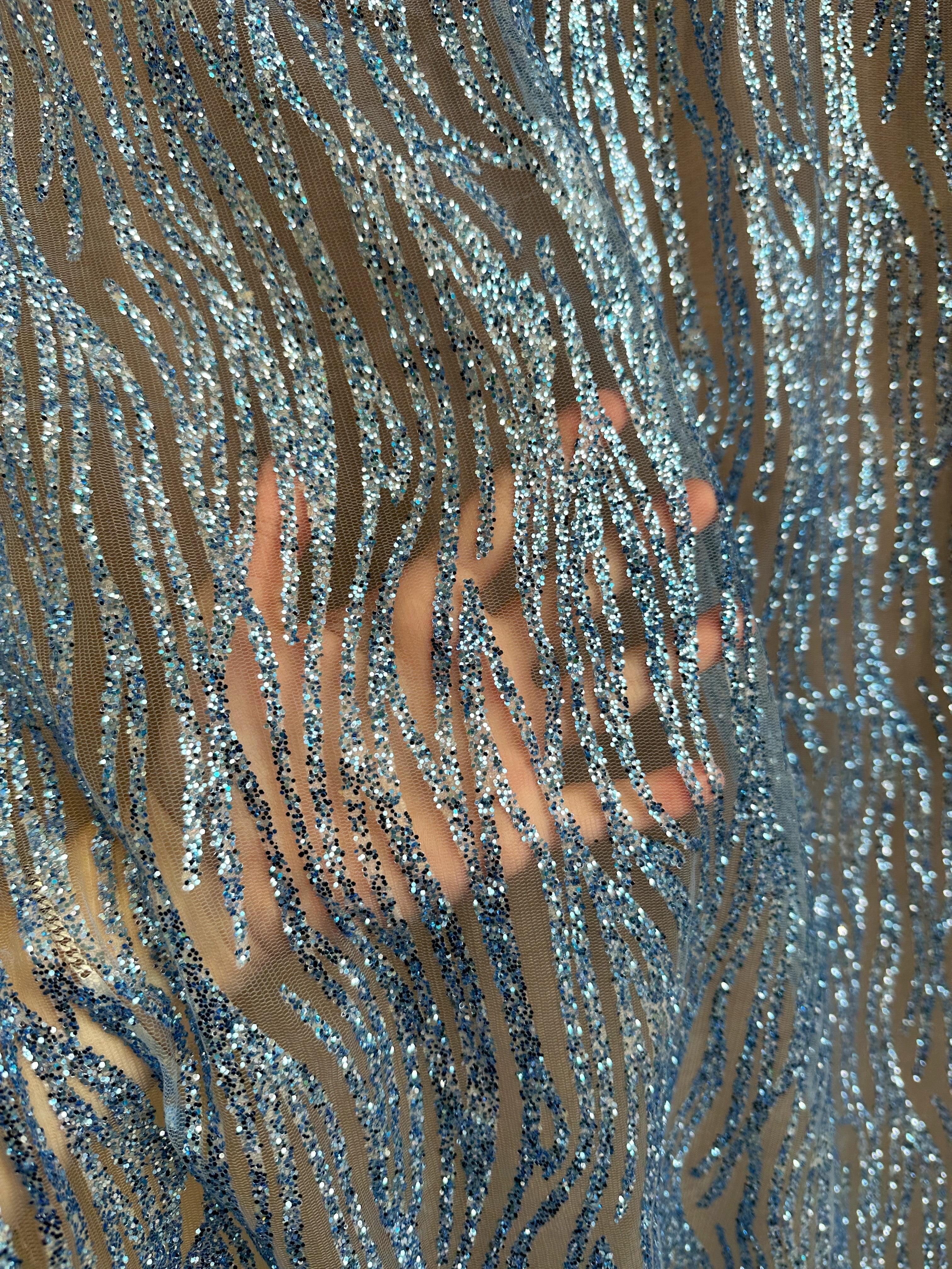 Baby Blue Glitter Wave Design Lace