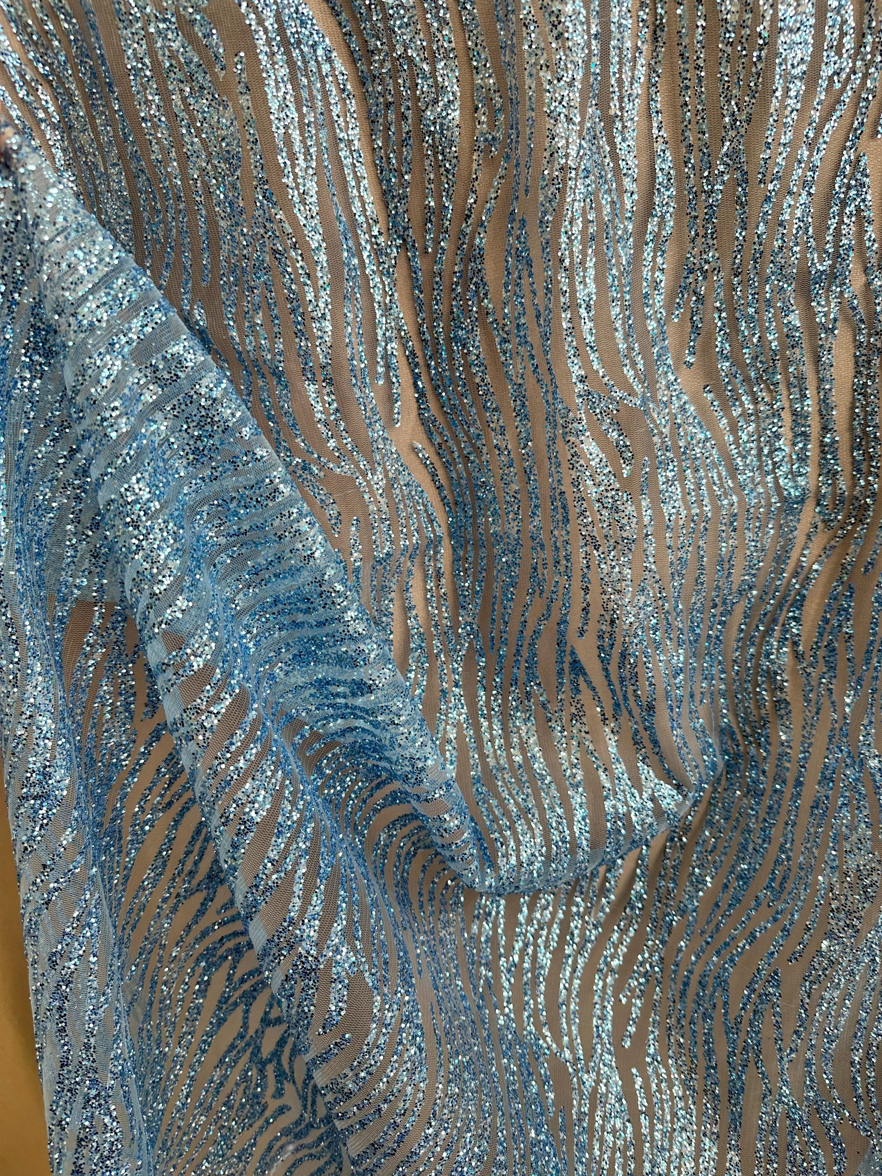 Baby Blue Glitter Wave Design Lace