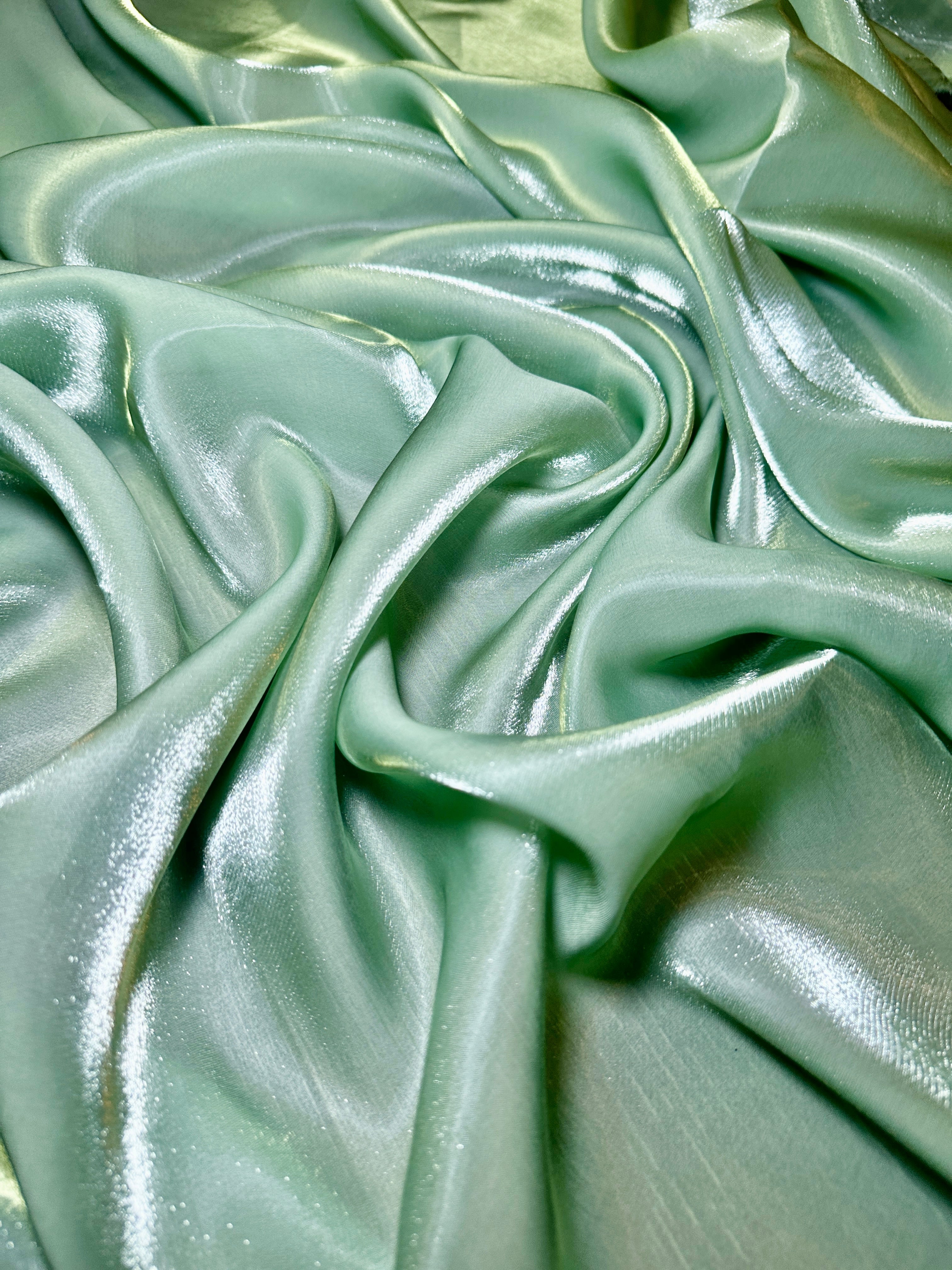 Sage Green Water Liquid Shimmery Chiffon, Premium Glittery Chiffon, Wet Chiffon, Shimmery Chiffon, Fancy fabric, Luxurious liquid fabric, Chiffon for women