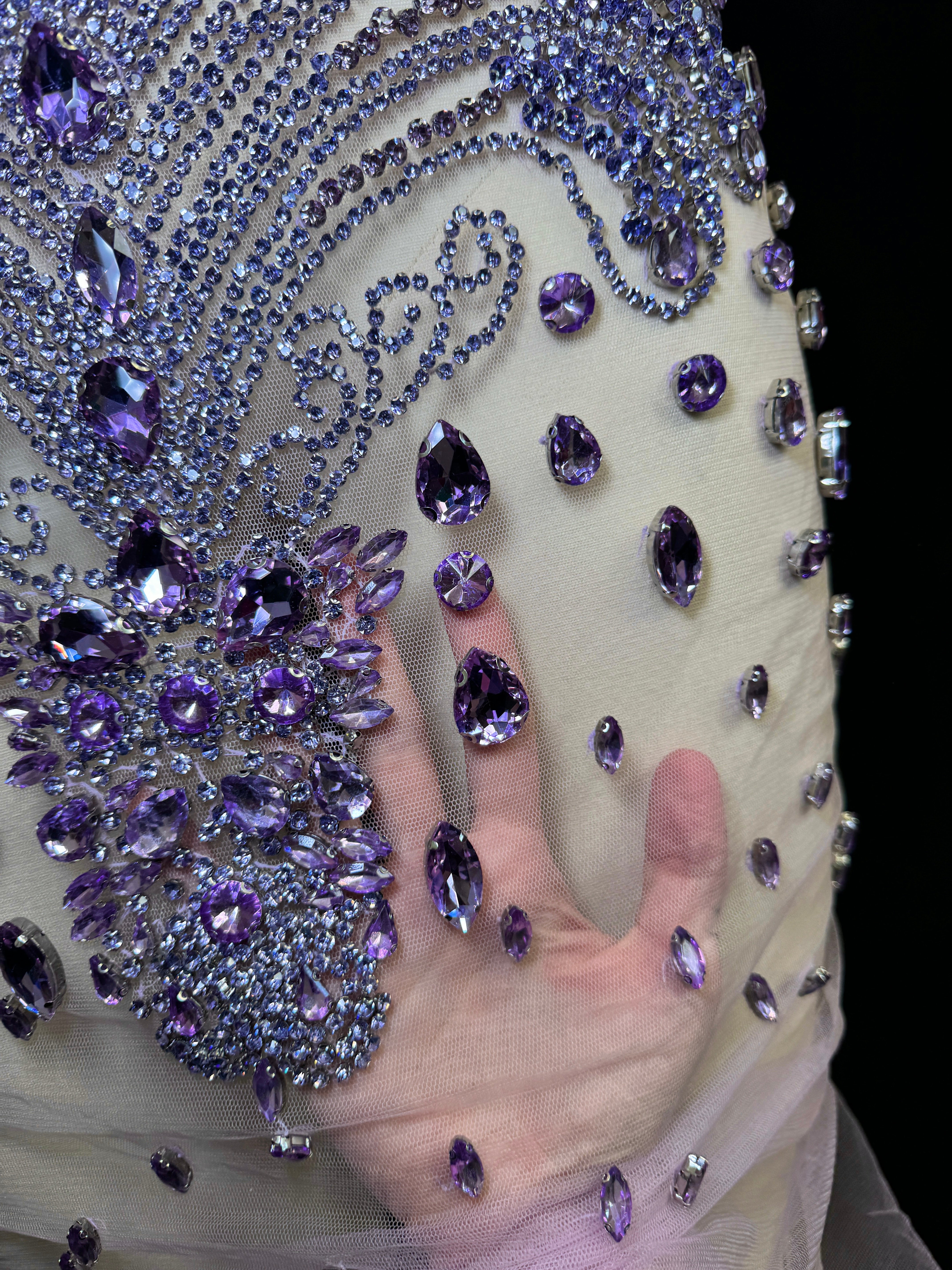 Tina Lavender Rhinestone Bodice Applique, purple rhinestone, dark purple rhinestone, light purple rhinestone,