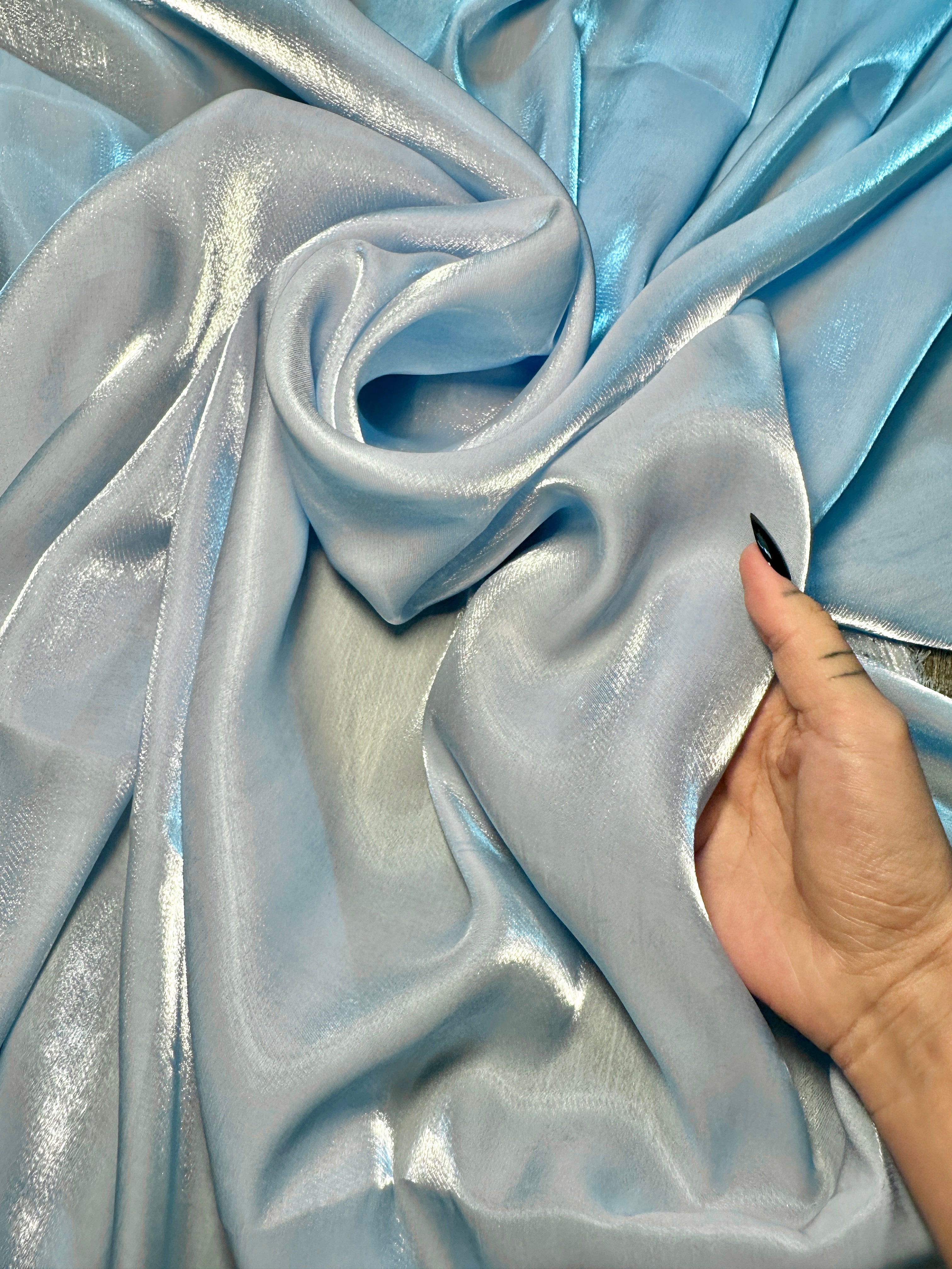 Baby Blue Water Liquid Shimmery Chiffon, Premium Glittery Chiffon, Wet Chiffon, Shimmery Chiffon, Fancy fabric, Luxurious liquid fabric, Chiffon for women