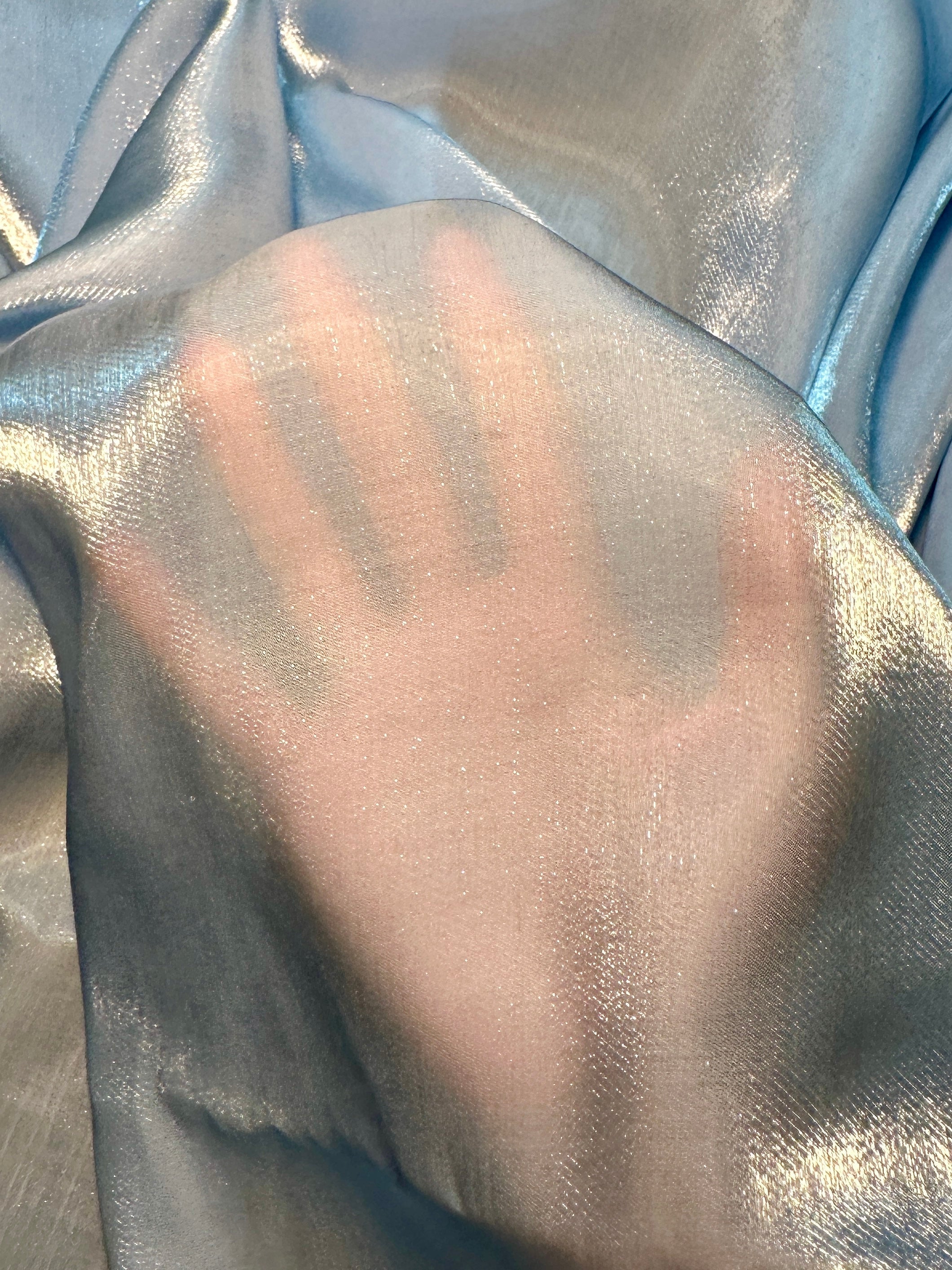 Baby Blue Water Liquid Shimmery Chiffon, Fabric Store, Sewing Store, Cheap Fabric Store, Kiki Textiles, Textile by the Yard