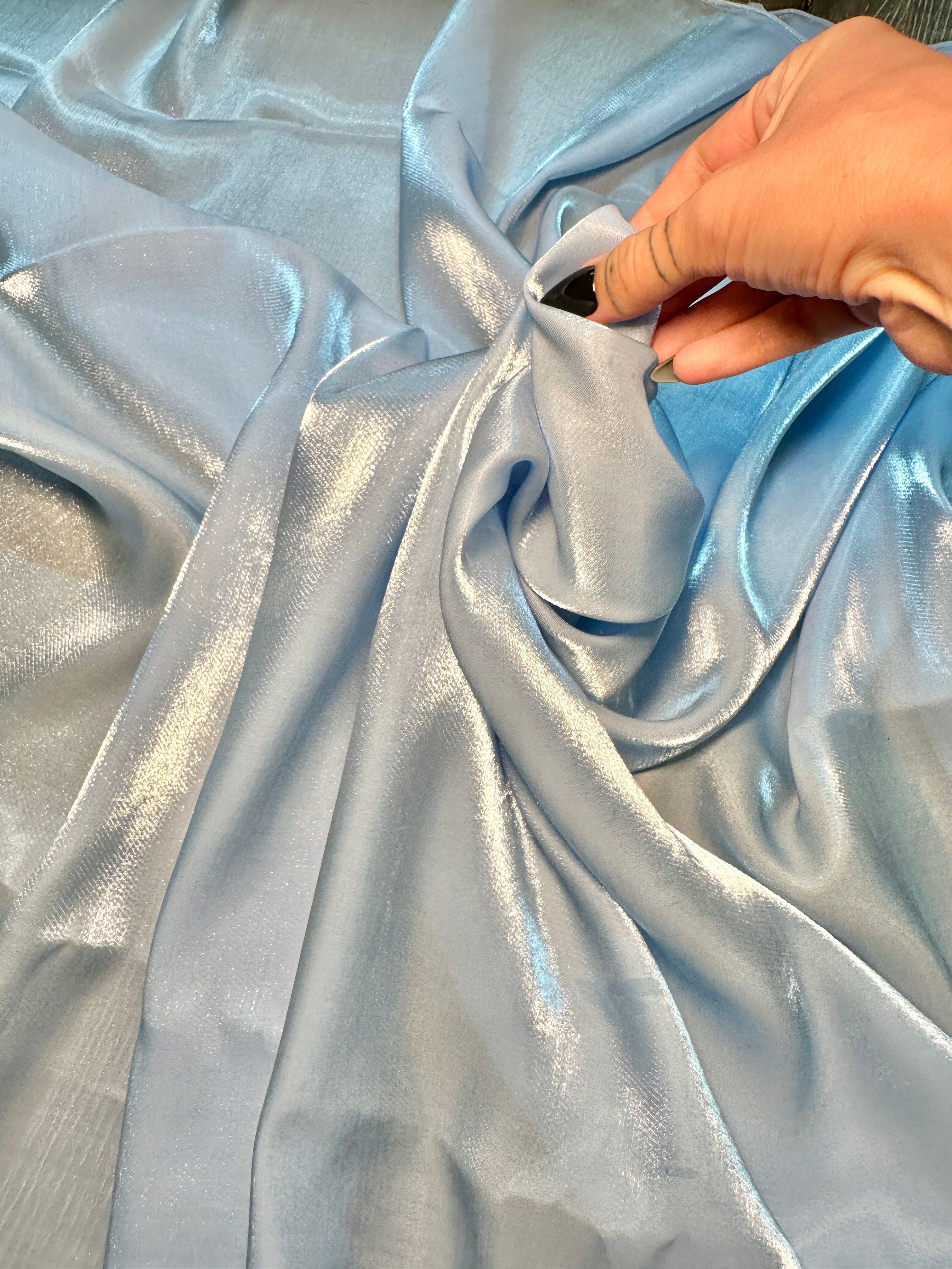 Baby Blue Water Liquid Shimmery Chiffon, Fabric Store, Sewing Store, Cheap Fabric Store, Kiki Textiles, Textile by the Yard