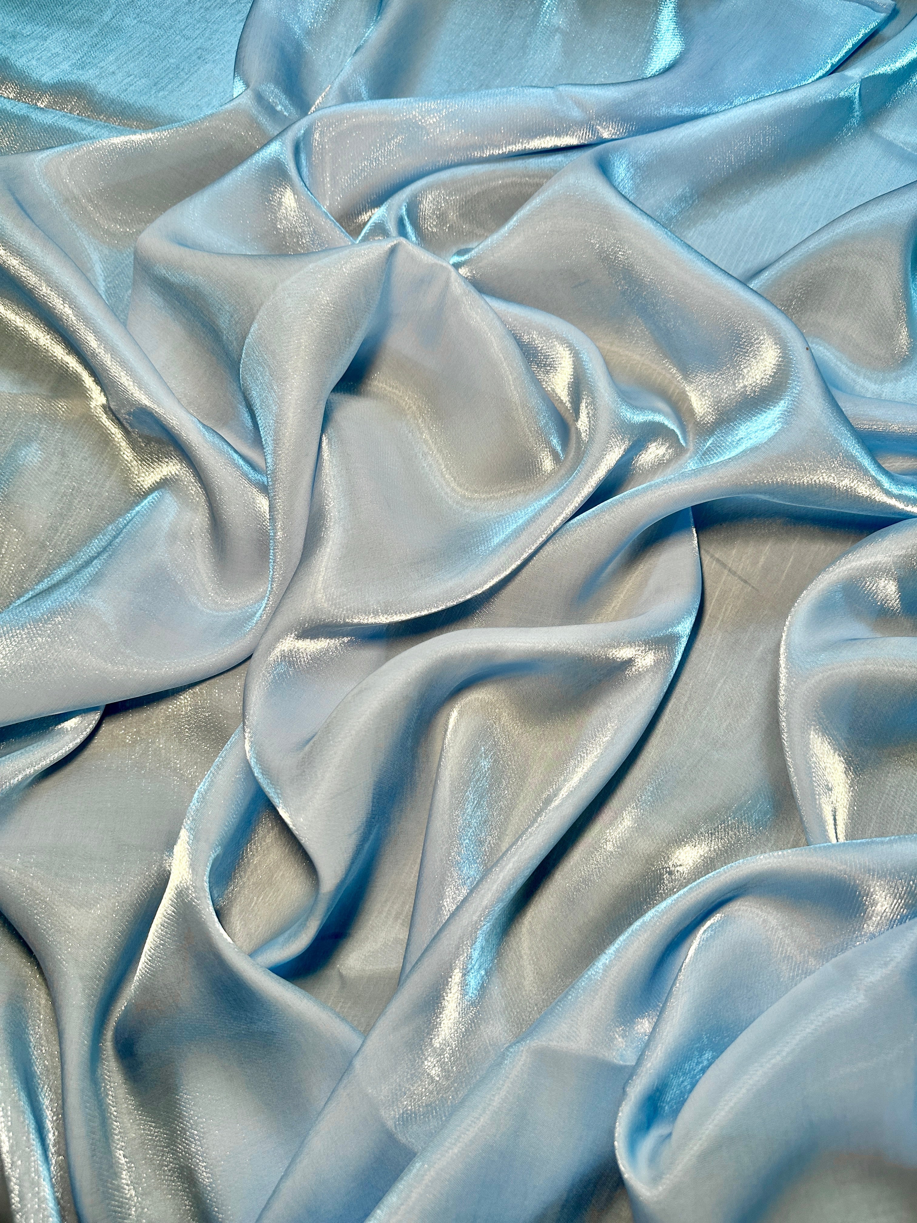 Baby Blue Water Liquid Shimmery Chiffon, Premium Glittery Chiffon, Wet Chiffon, Shimmery Chiffon, Fancy fabric, Luxurious liquid fabric, Chiffon for women