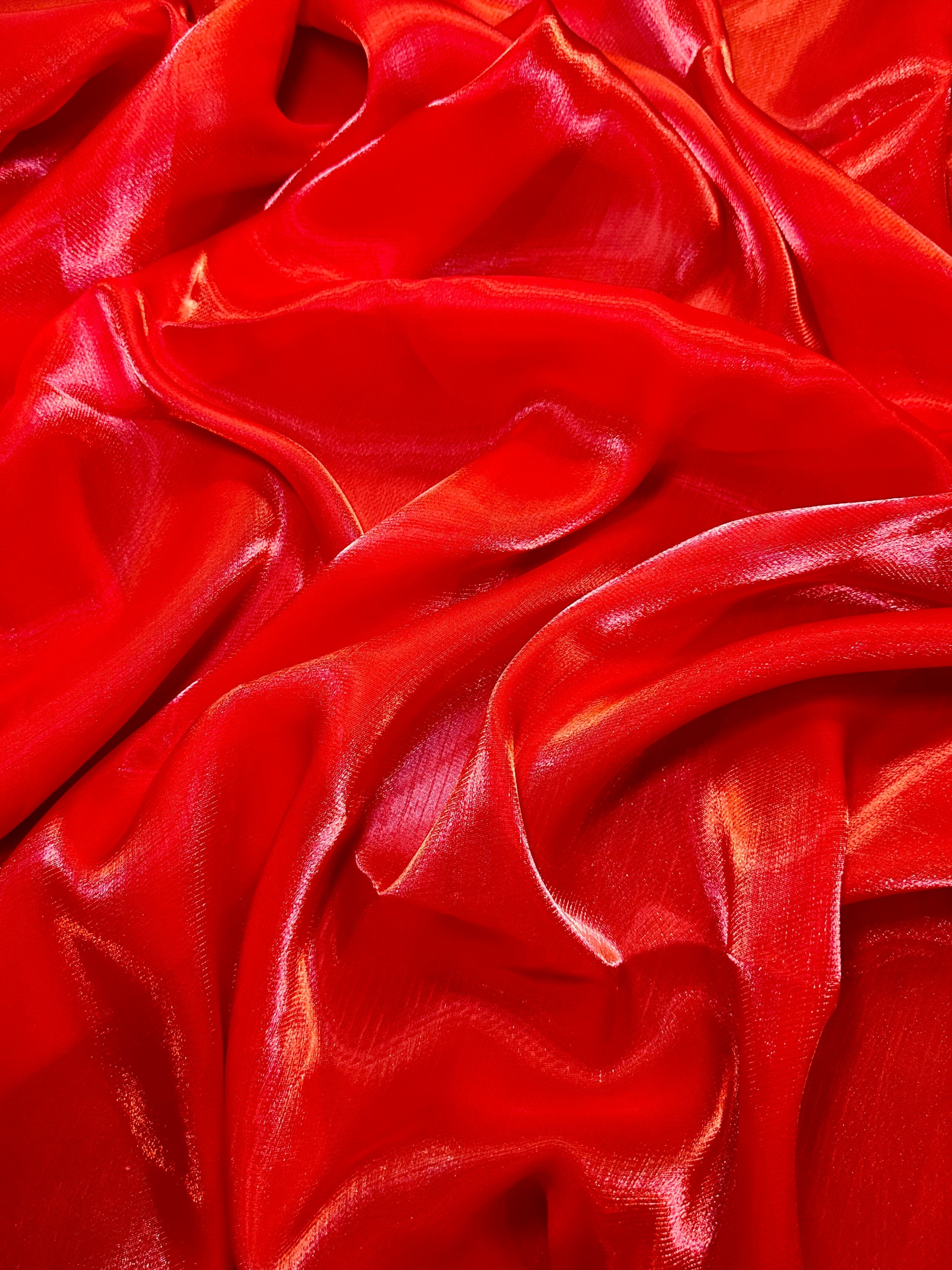 Red Water Liquid Shimmery Chiffon, Premium Glittery Chiffon, Wet Chiffon, Shimmery Chiffon, Fancy fabric, Luxurious liquid fabric, Chiffon for women