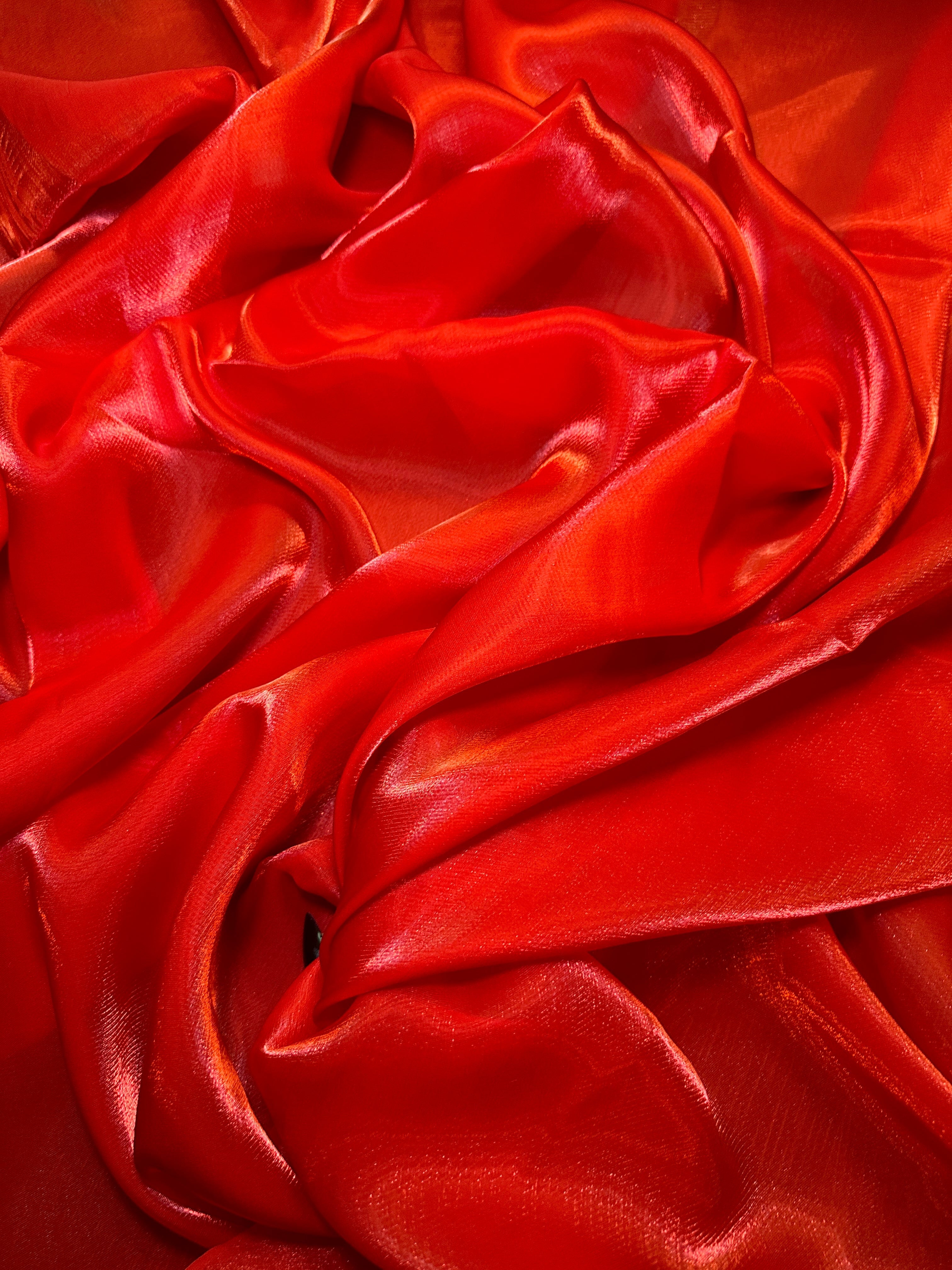 Red Water Liquid Shimmery Chiffon, Premium Glittery Chiffon, Wet Chiffon, Shimmery Chiffon, Fancy fabric, Luxurious liquid fabric, Chiffon for women