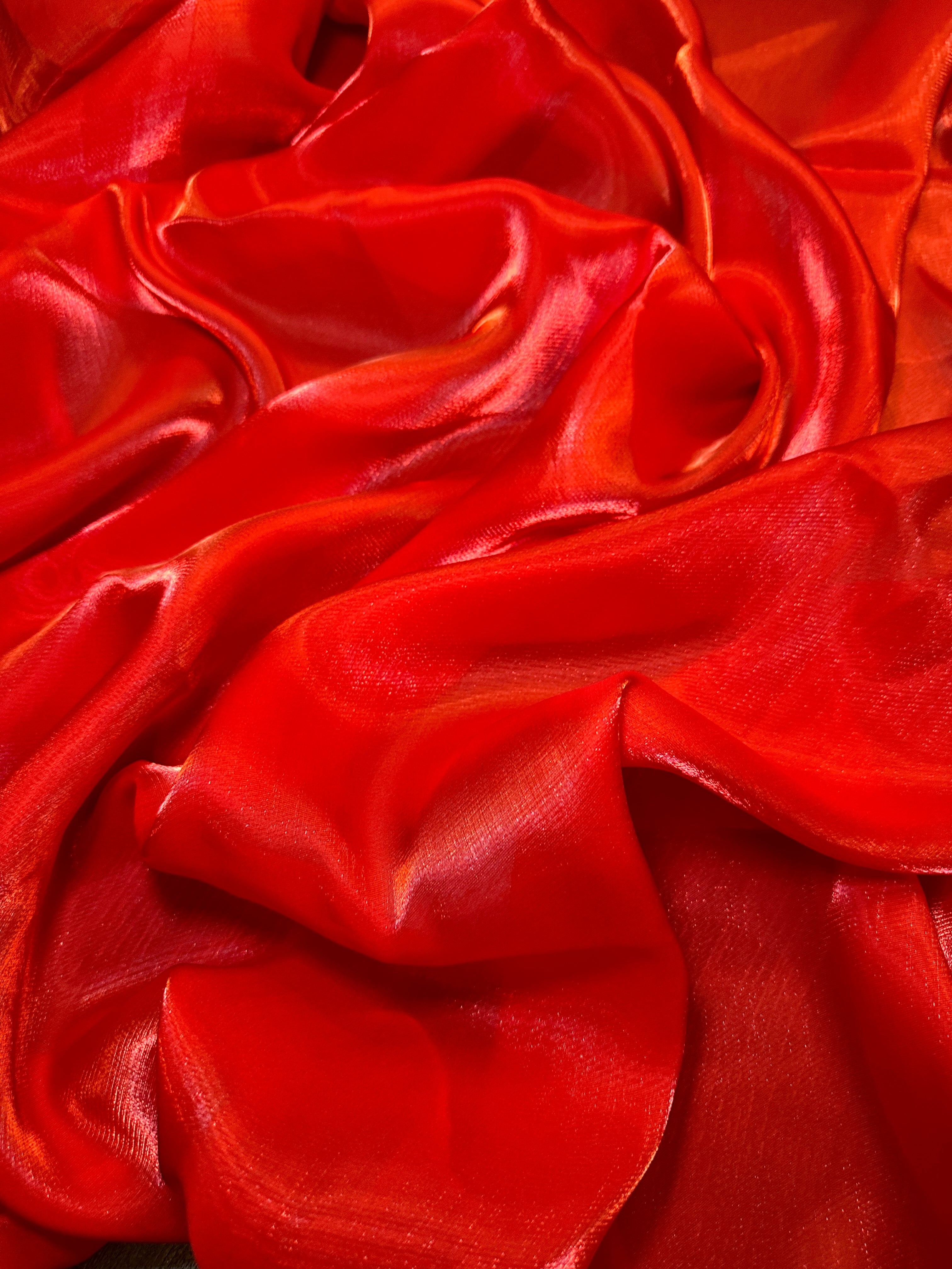 Red Water Liquid Shimmery Chiffon, Premium Glittery Chiffon, Wet Chiffon, Shimmery Chiffon, Fancy fabric, Luxurious liquid fabric, Chiffon for women