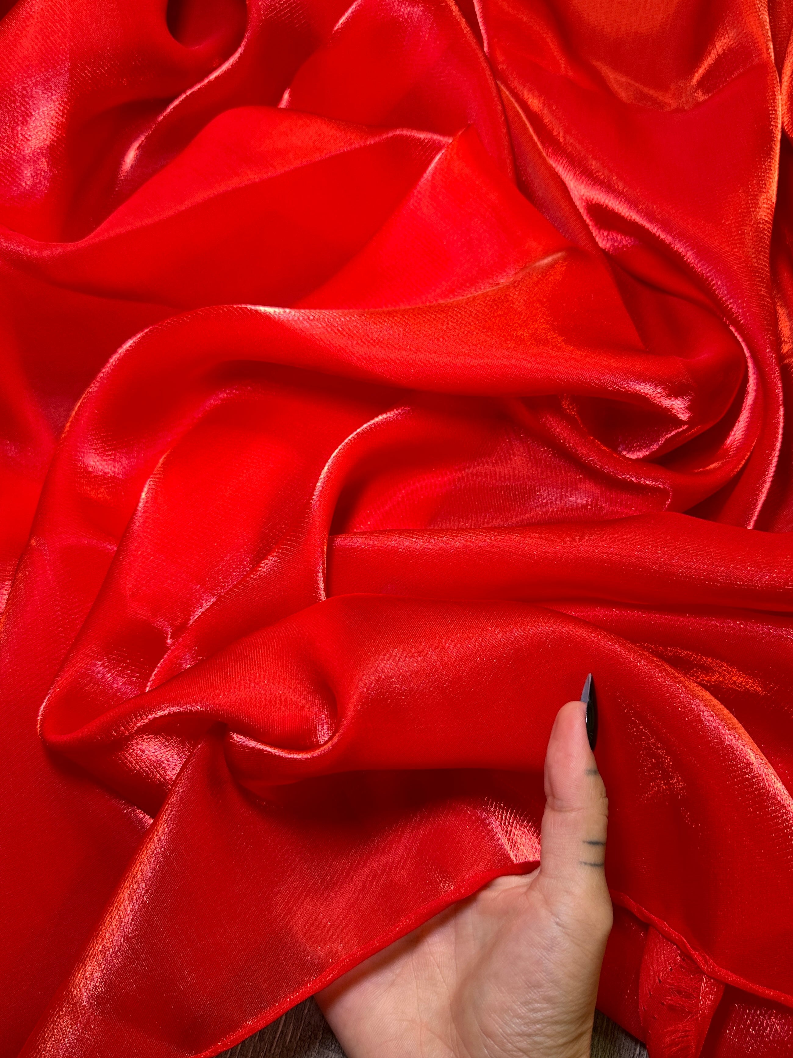 Red Water Liquid Shimmery Chiffon, Fabric Store, Sewing Store, Cheap Fabric Store, Kiki Textiles, Textile by the Yard