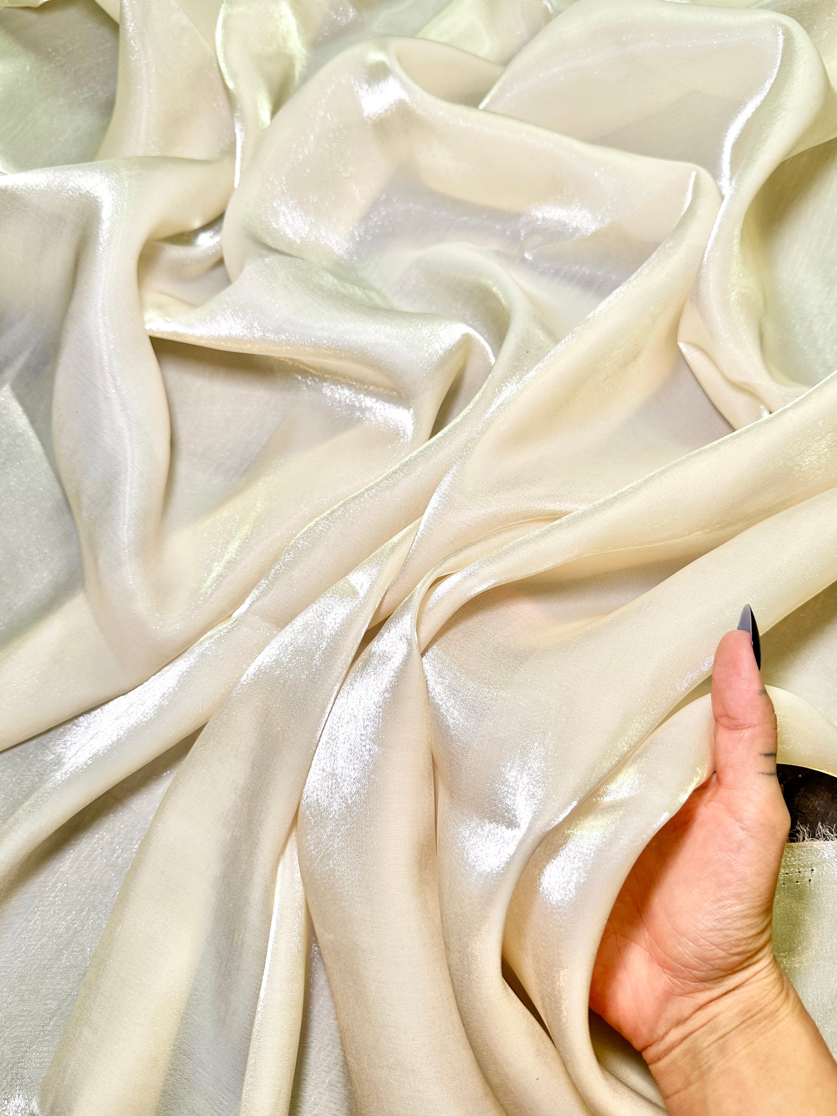 Cream Water Liquid Shimmery Chiffon, Fabric Store, Sewing Store, Cheap Fabric Store, Kiki Textiles, Textile by the Yard
