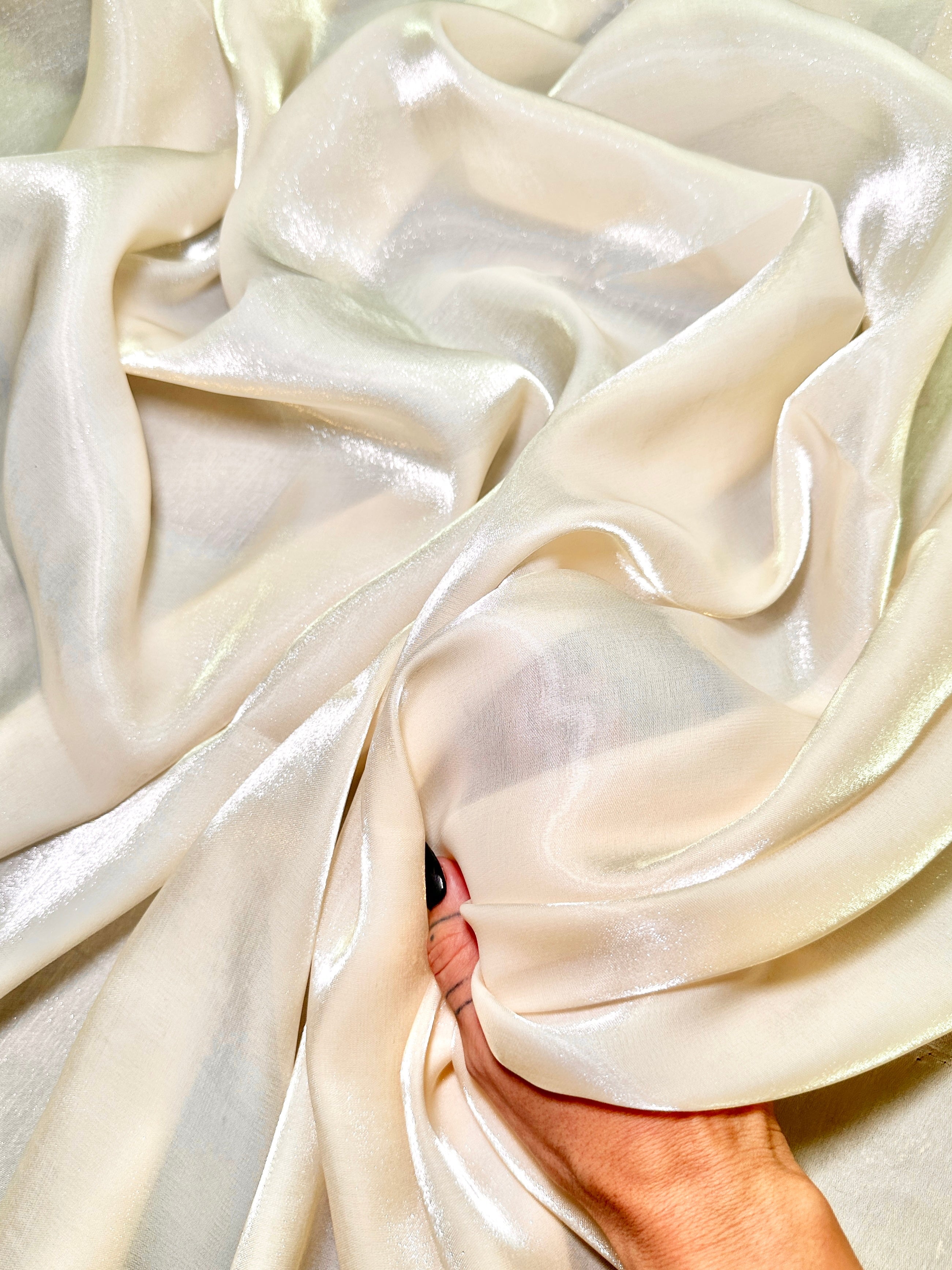 Cream Water Liquid Shimmery Chiffon, Fabric Store, Sewing Store, Cheap Fabric Store, Kiki Textiles, Textile by the Yard