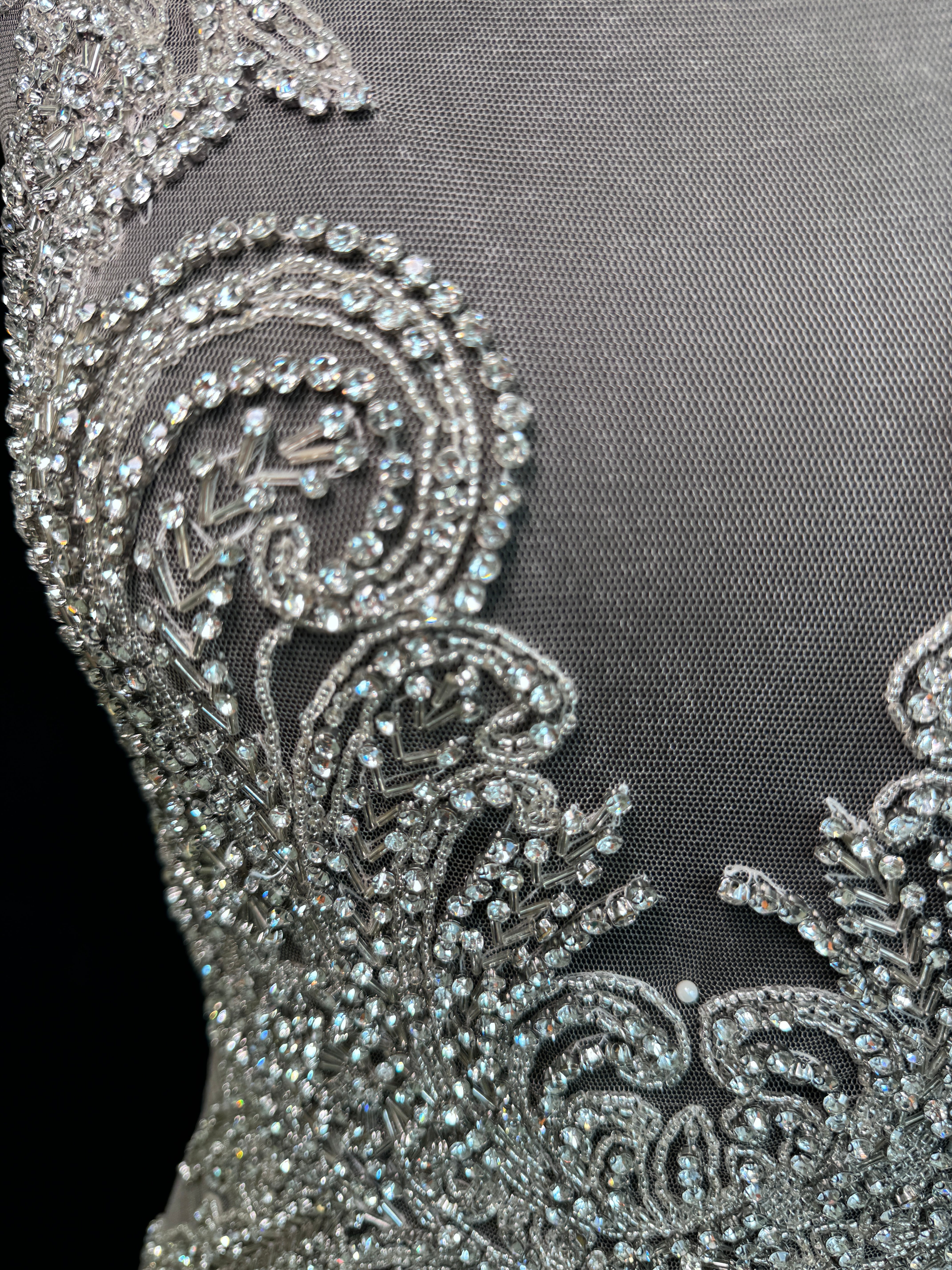 jasmine silver Rhinestone Bodice Applique, silver rhinestone, dark silver rhinestone, light silver rhinestone