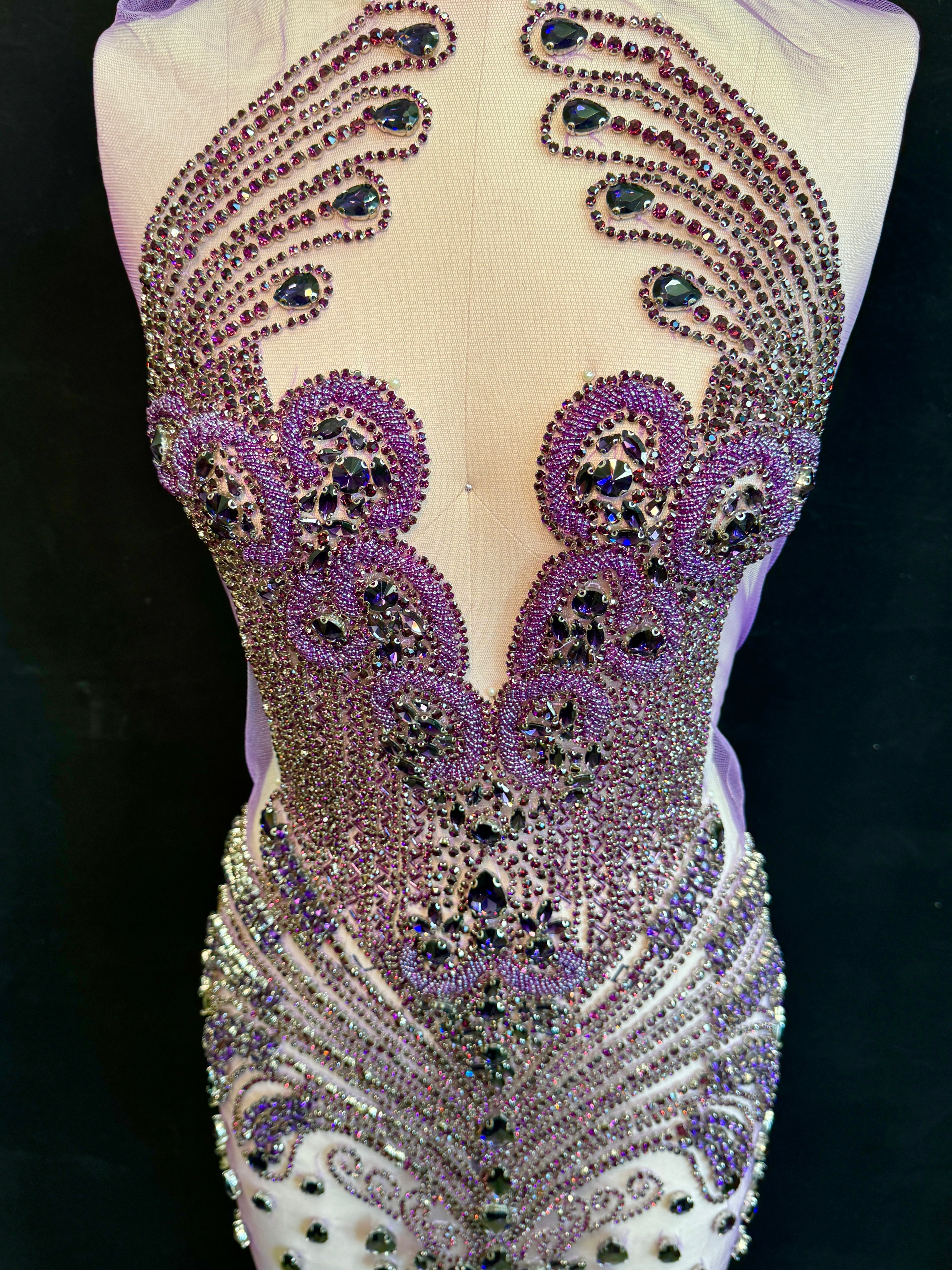tina purple Rhinestone Bodice Applique, purple rhinestone, dark purple rhinestone, light purple rhinestone