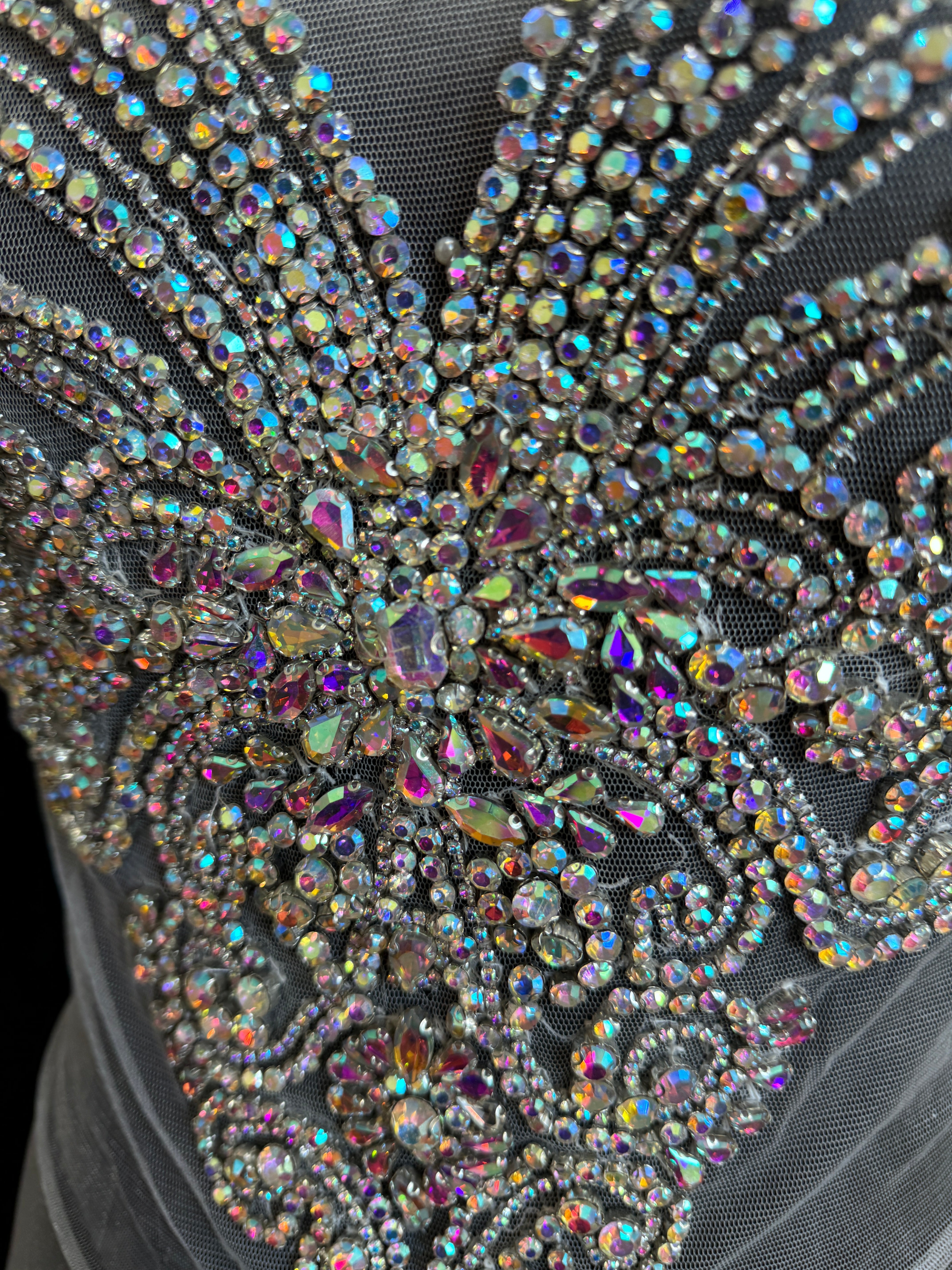 amy silver iridescent Bodice Applique, dark silver rhinestone, silver rhinestone, light silver rhinestone