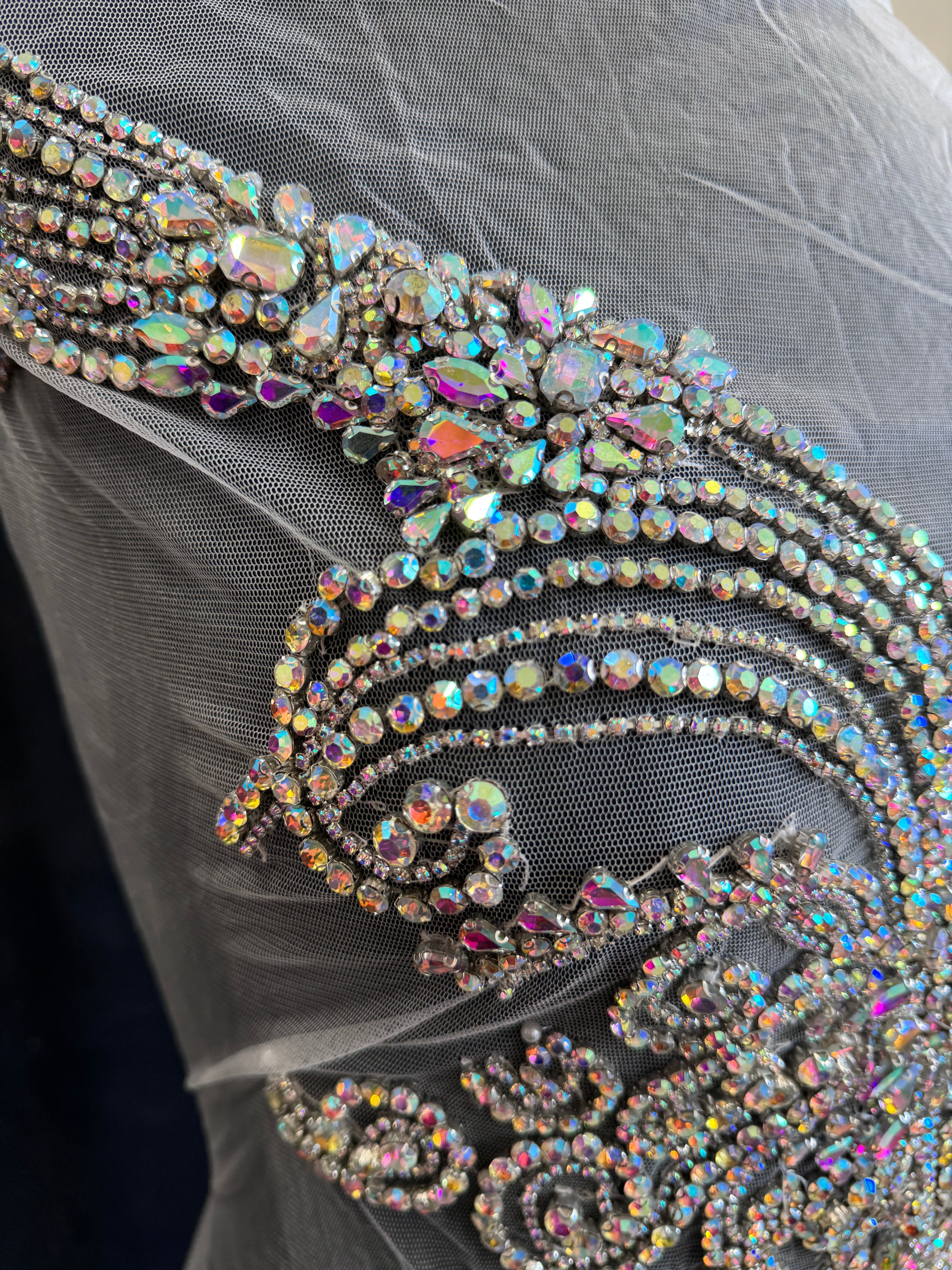 amy silver iridescent Bodice Applique, dark silver rhinestone, silver rhinestone, light silver rhinestone
