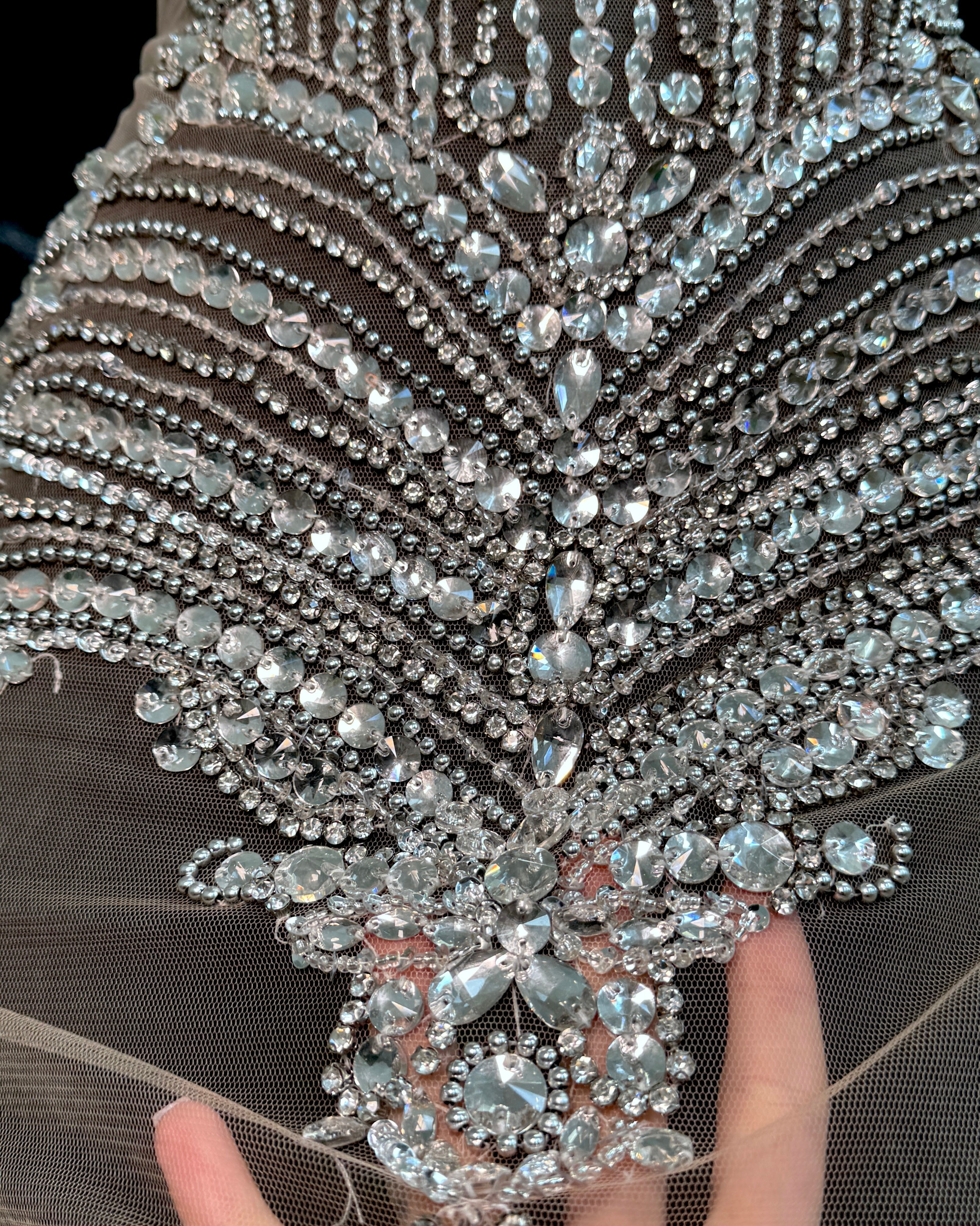 Gia Silver Rhinestone Bodice Applique, gold rhinestone, dark silver rhinestone, light silver rhinestone,