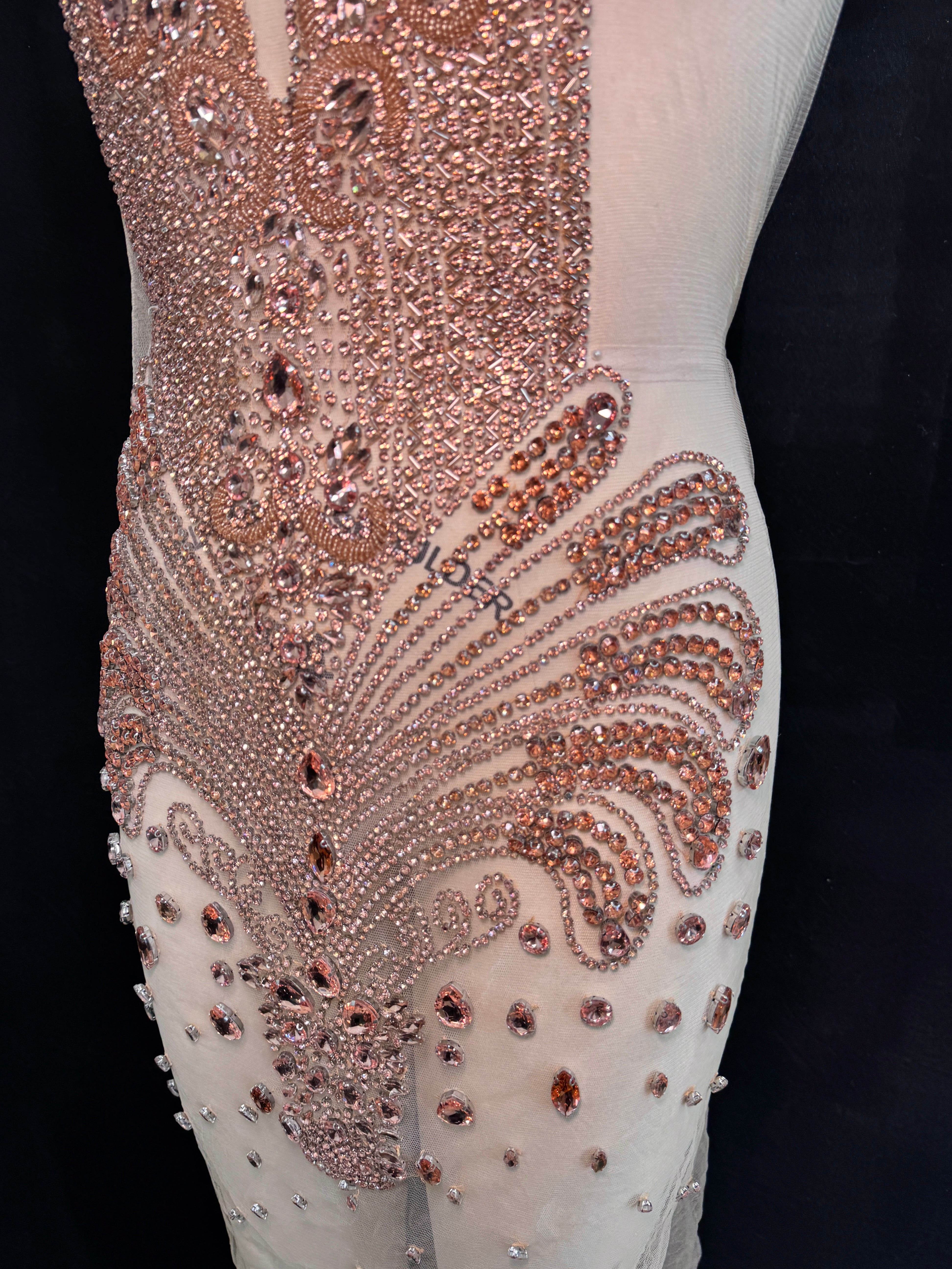 tine rose Rhinestone Bodice Applique, rose rhinestone, pink rhinestone, light pink rhinestone