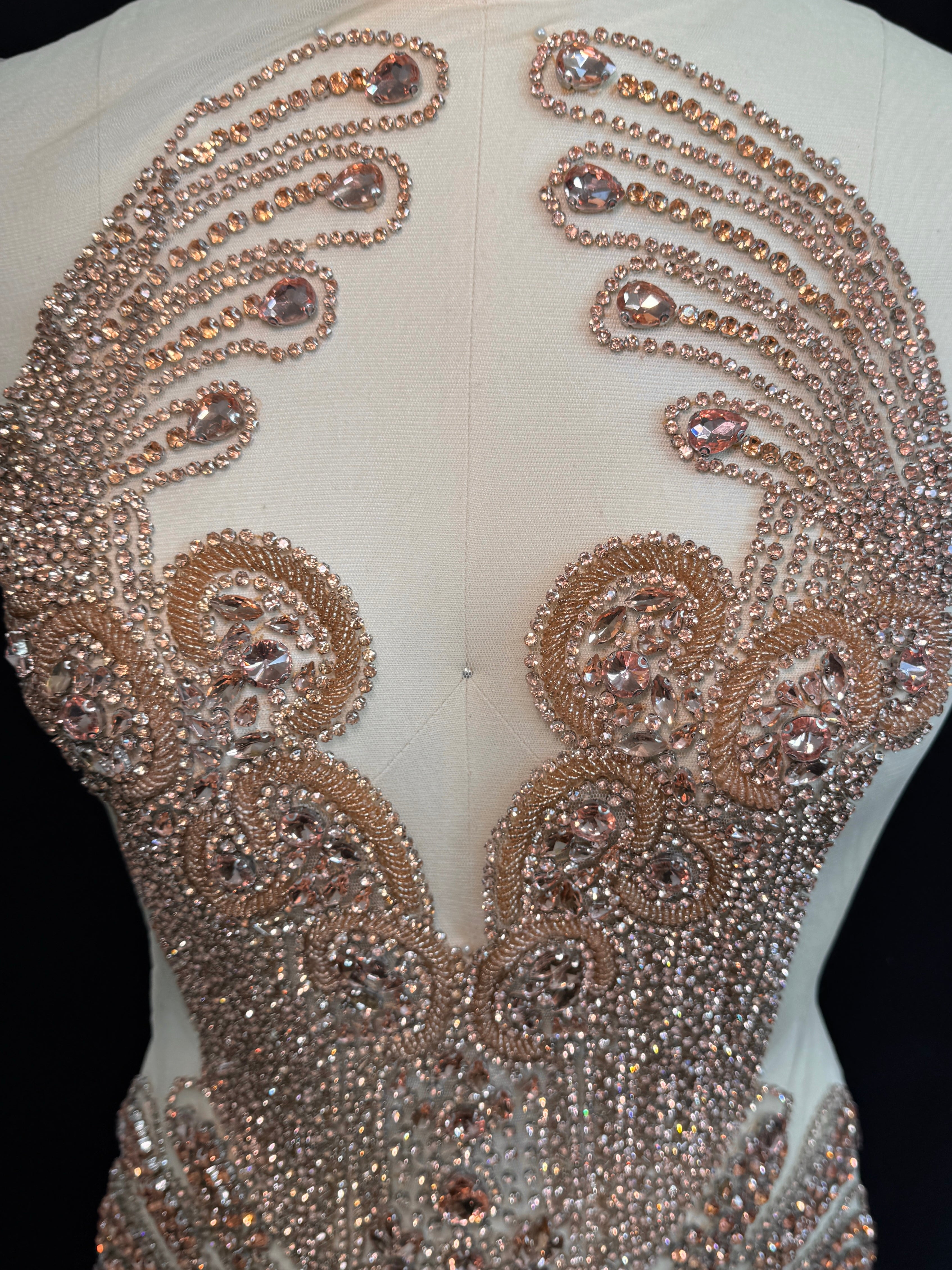 tine rose Rhinestone Bodice Applique, rose rhinestone, pink rhinestone, light pink rhinestone