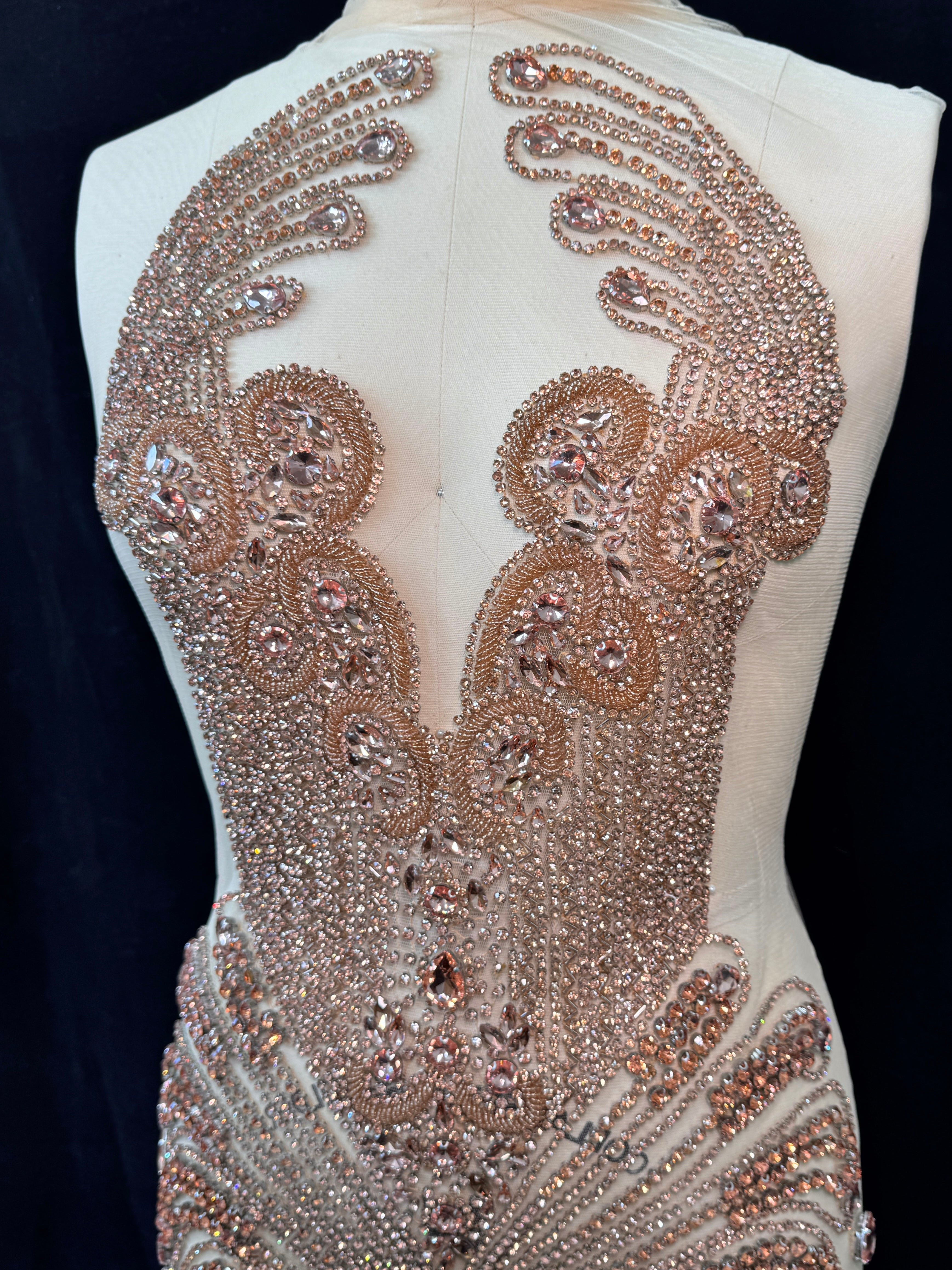 tine rose Rhinestone Bodice Applique, rose rhinestone, pink rhinestone, light pink rhinestone