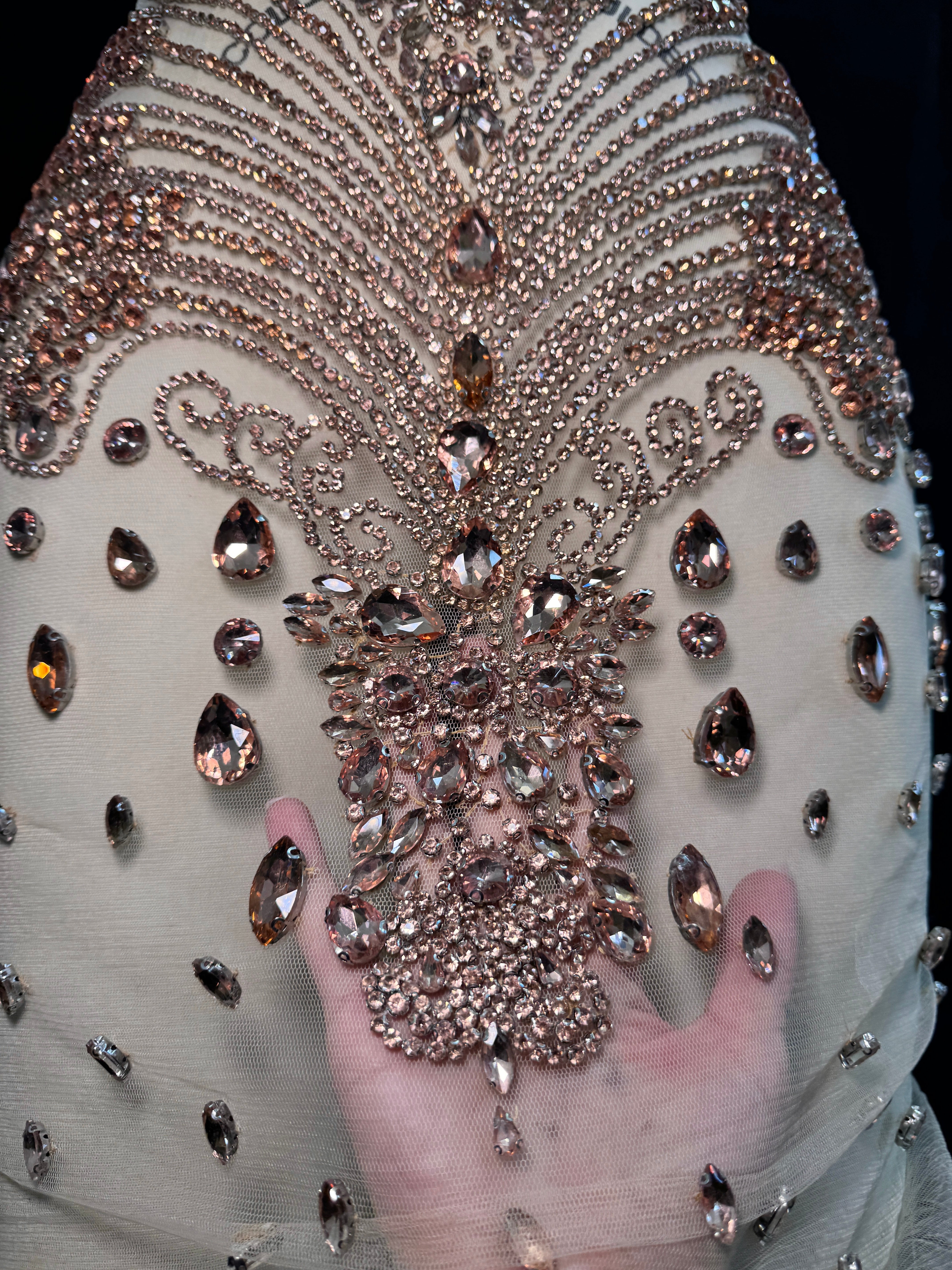 tine rose Rhinestone Bodice Applique, rose rhinestone, pink rhinestone, light pink rhinestone