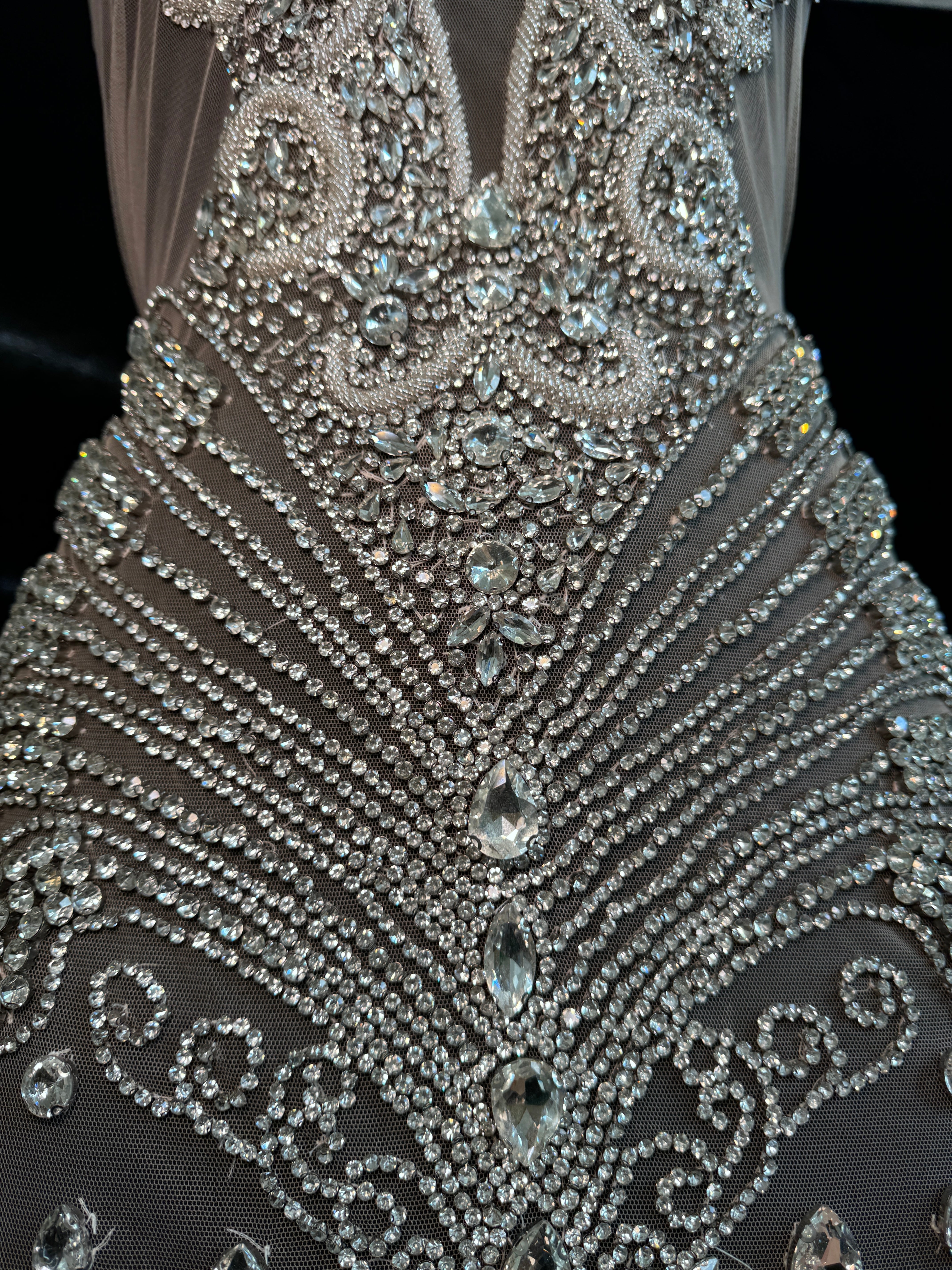 tracie silver iridescent Bodice Applique, dark silver rhinestone, silver rhinestone, light silver rhinestone