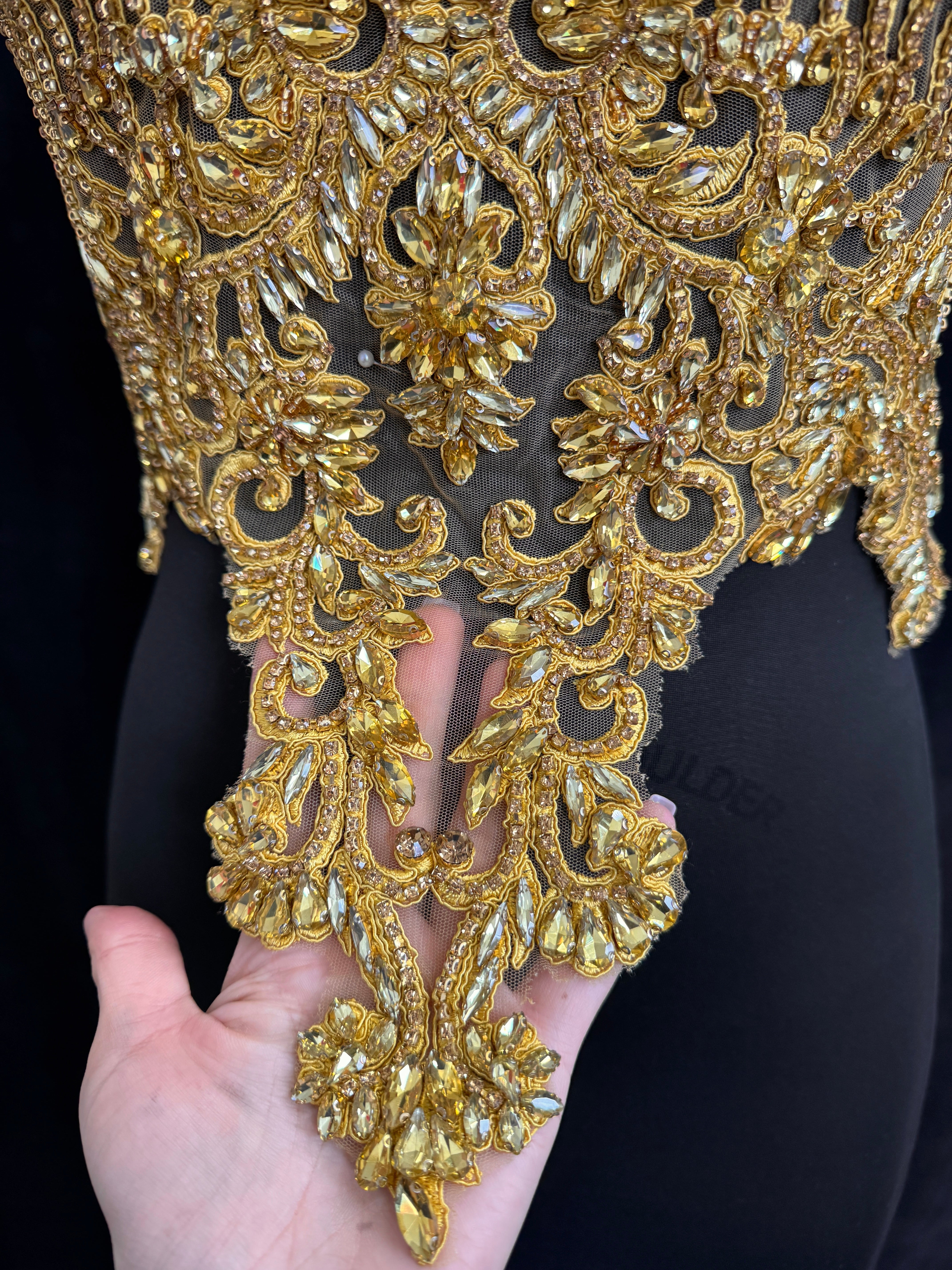 Alex gold Rhinestone Bodice Applique, dark gold rhinestone, gold rhinestone, light gold rhinestone