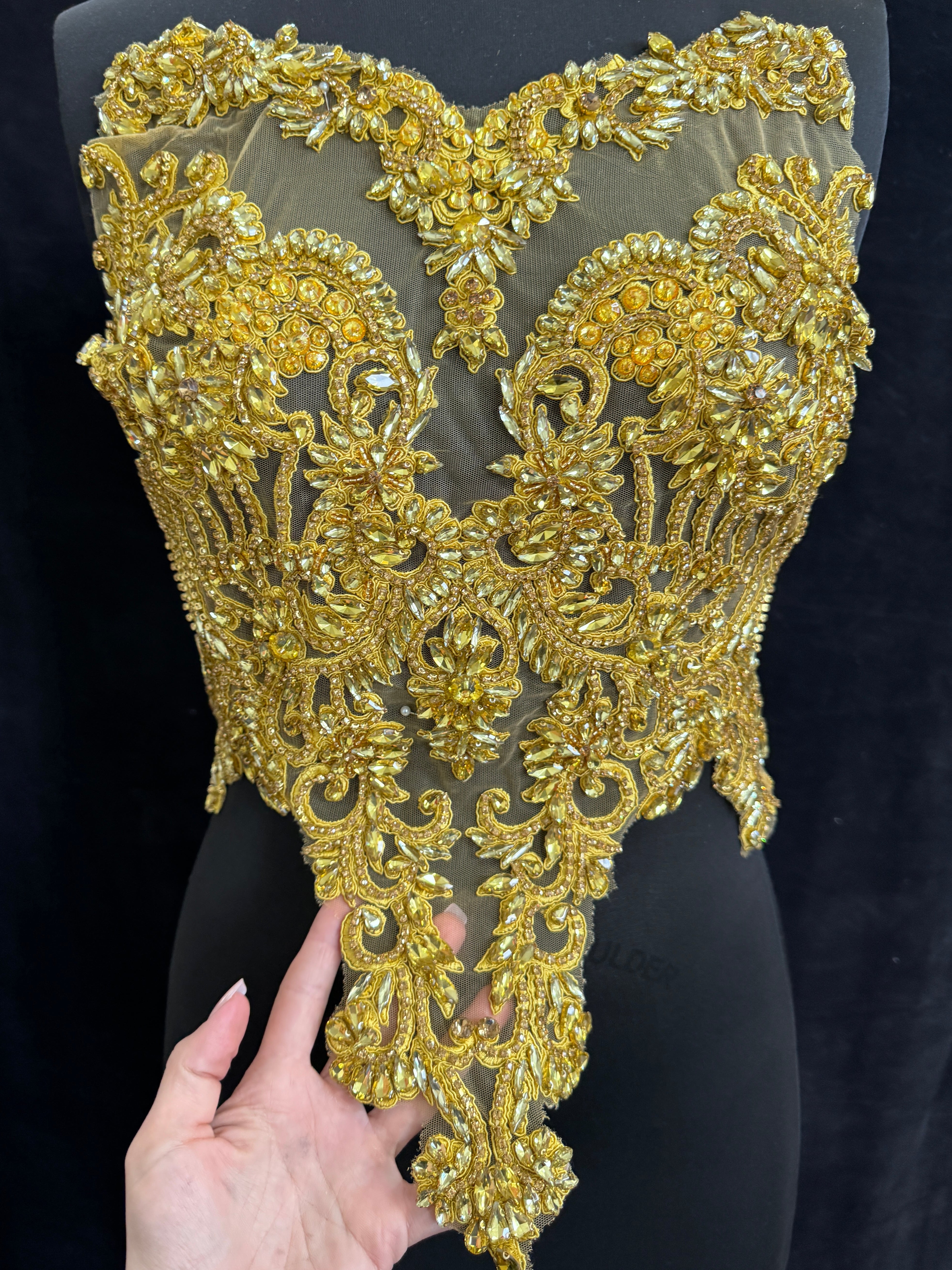 Alex gold Rhinestone Bodice Applique, dark gold rhinestone, gold rhinestone, light gold rhinestone